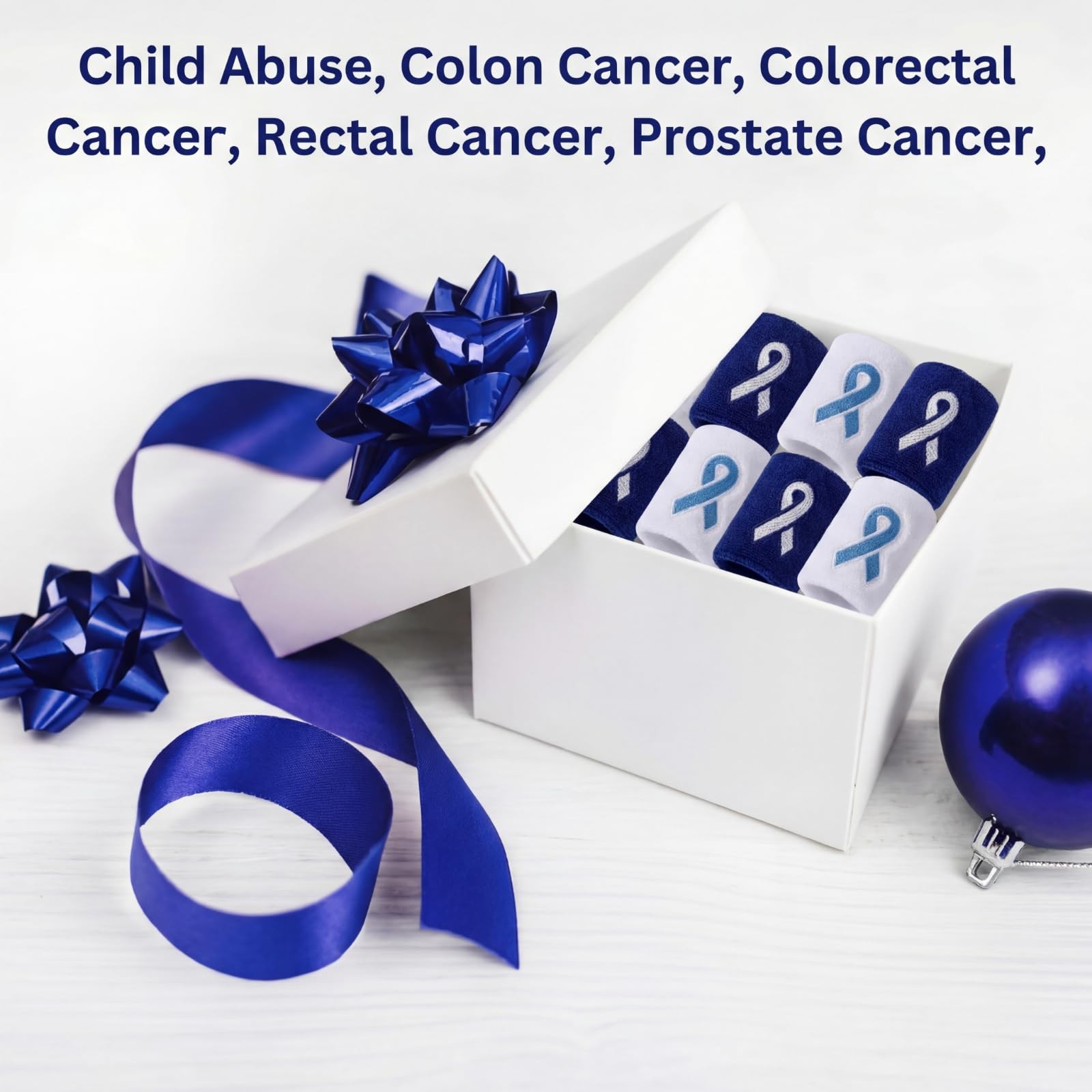 12 PCS Colon Cancer Awareness Wristbands Blue Ribbon Embroidery Sweatbands