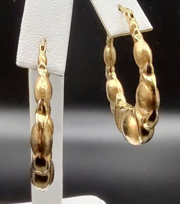 Estate Aurafin QVC 14K Yellow Gold XO Elongated Puffy Hoop Earrings 3.29g