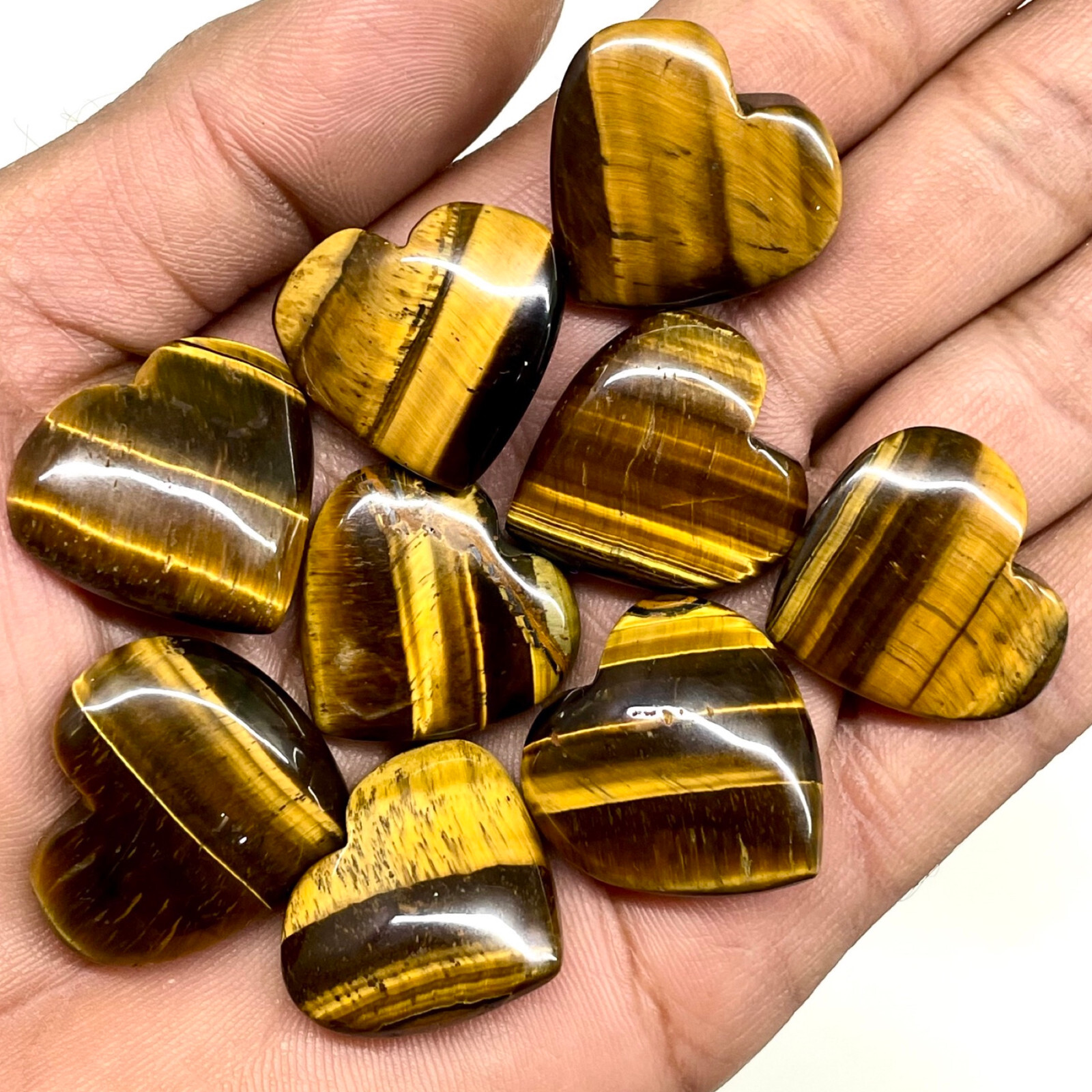 9 Pcs Natural Tiger Eye 22-25mm Huge Heart Shape Pendant Size Gemstones Lot