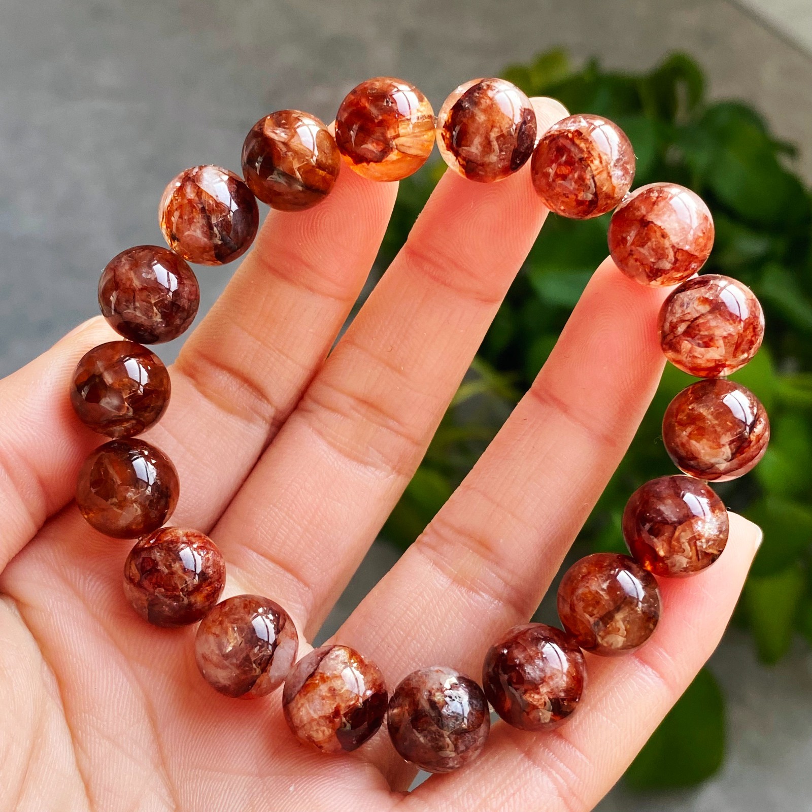 11.6mm Natural Red Multi-inclusions Phantom Quartz Crystal Beads Bracelet 2725