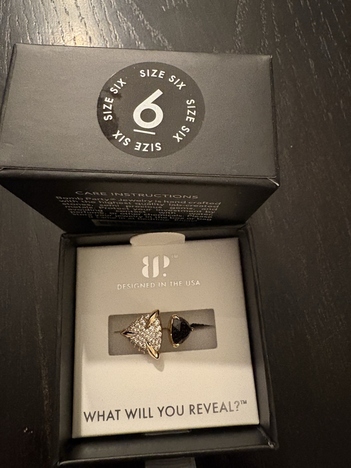 Bomb Party Obsidia The Darkness And The Light Ring Onyx Sandstone Gold Plating