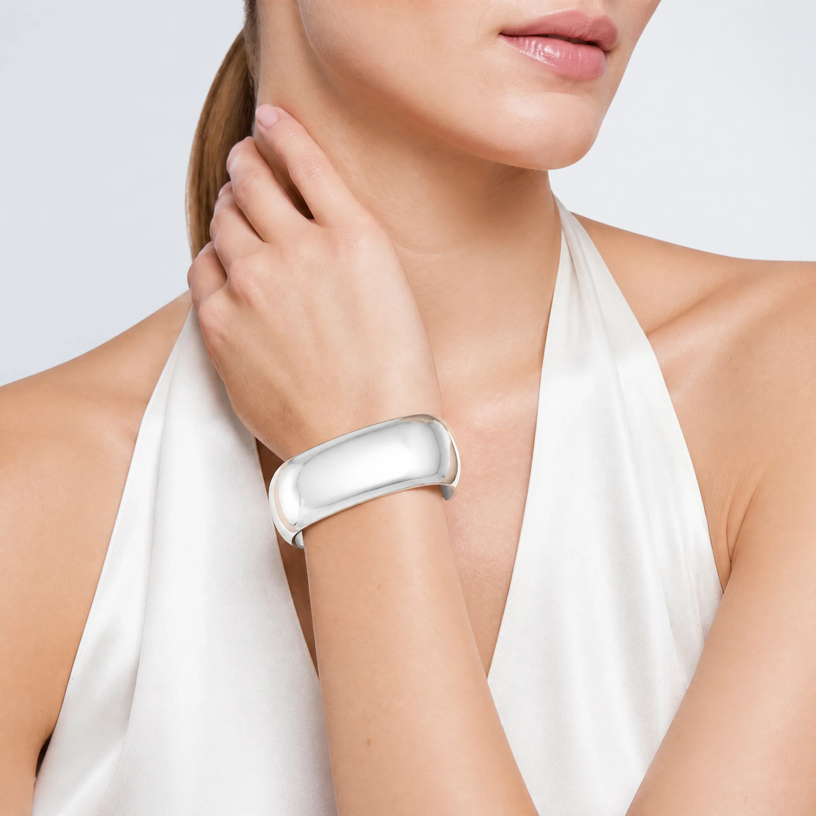 Sterling Silver Polished 20mm Domed Cuff Bangle