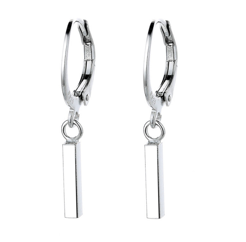 Women 925 Silver Plated LeverBack Hoop French Wire Drop Dangle Bar Earrings I123