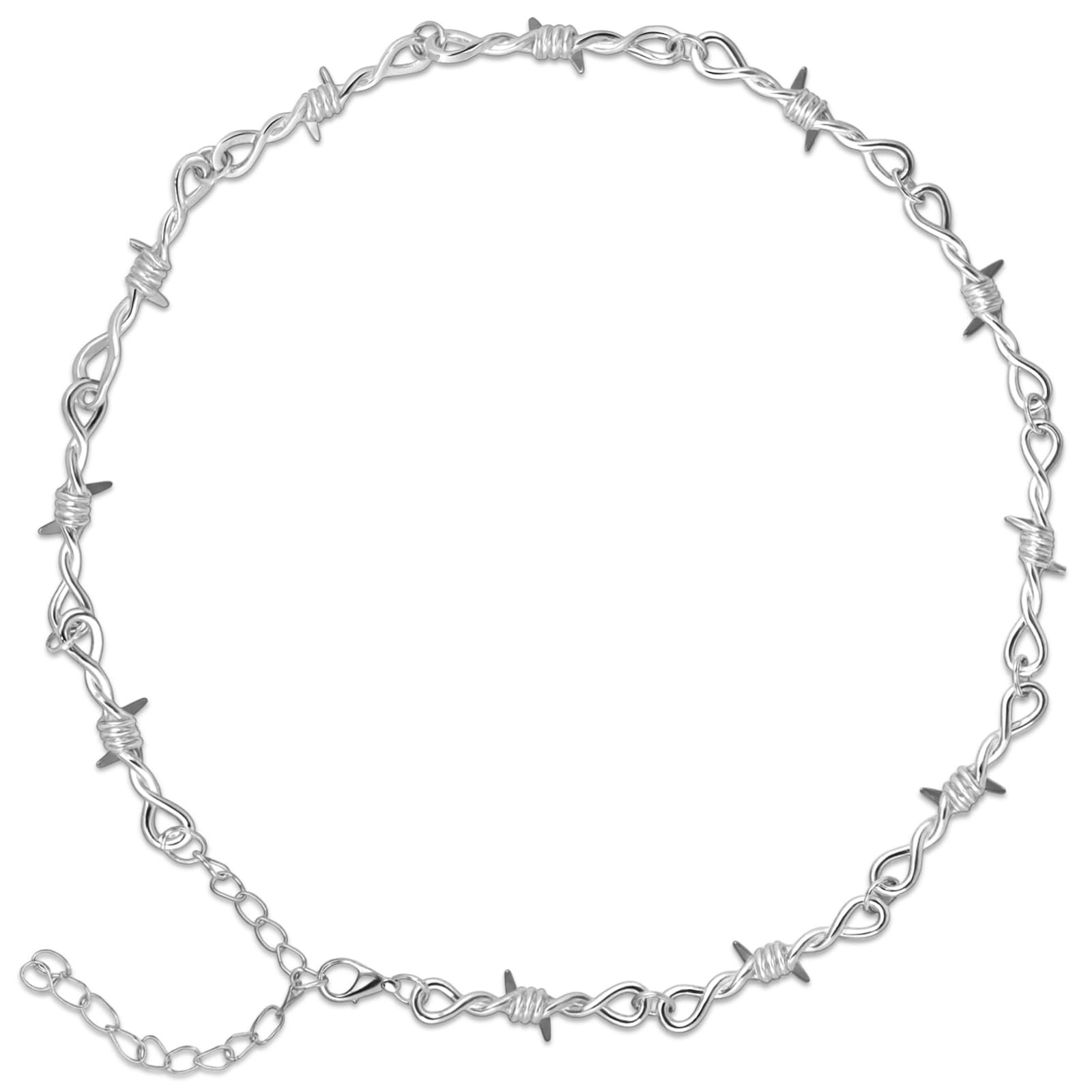LuxGoth Alloy Steel Barbed Wire Thorns Stab Collar Necklace One Size, Silver