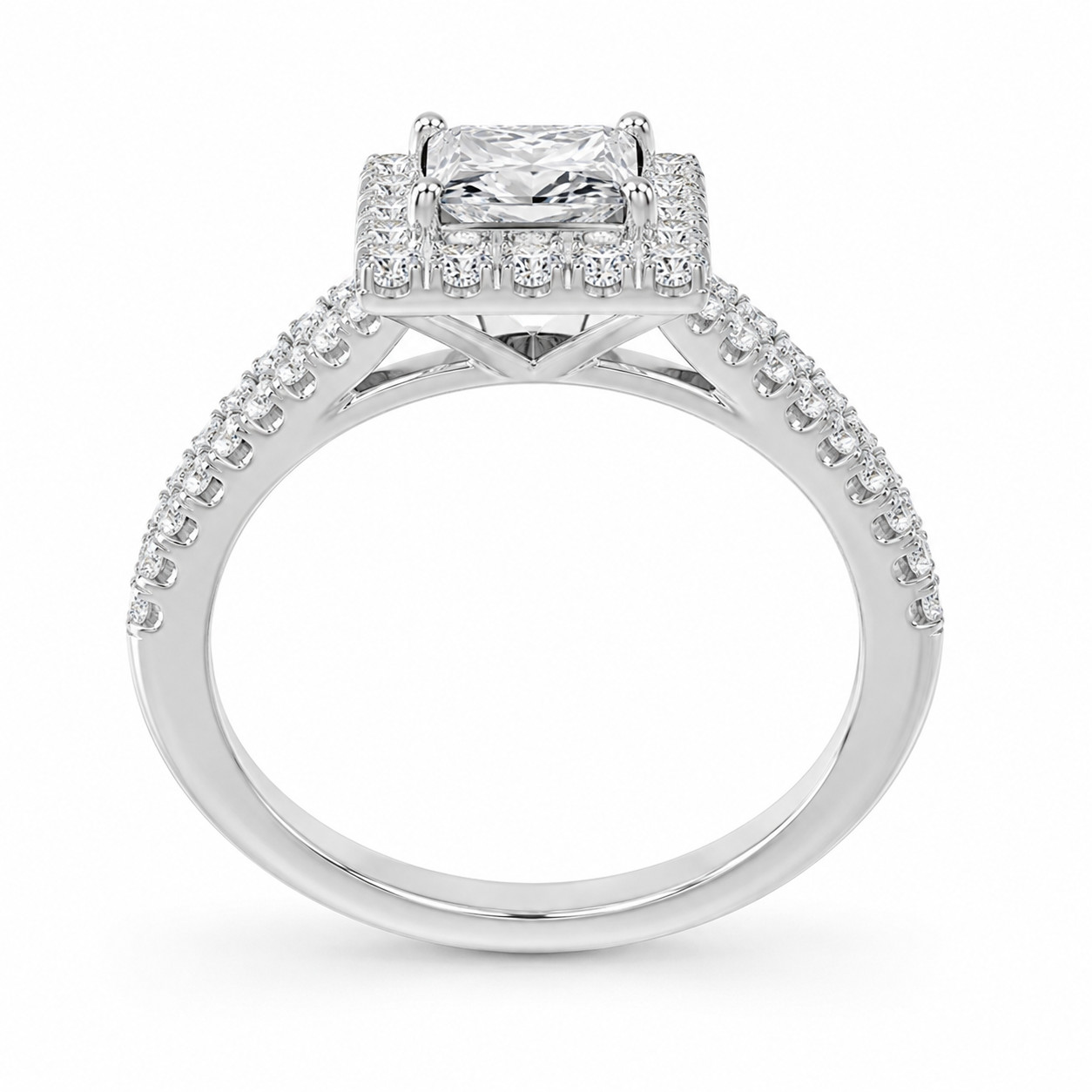 Natural Diamond Princess Cut Wedding Ring 14k White Gold 2.15 Ct