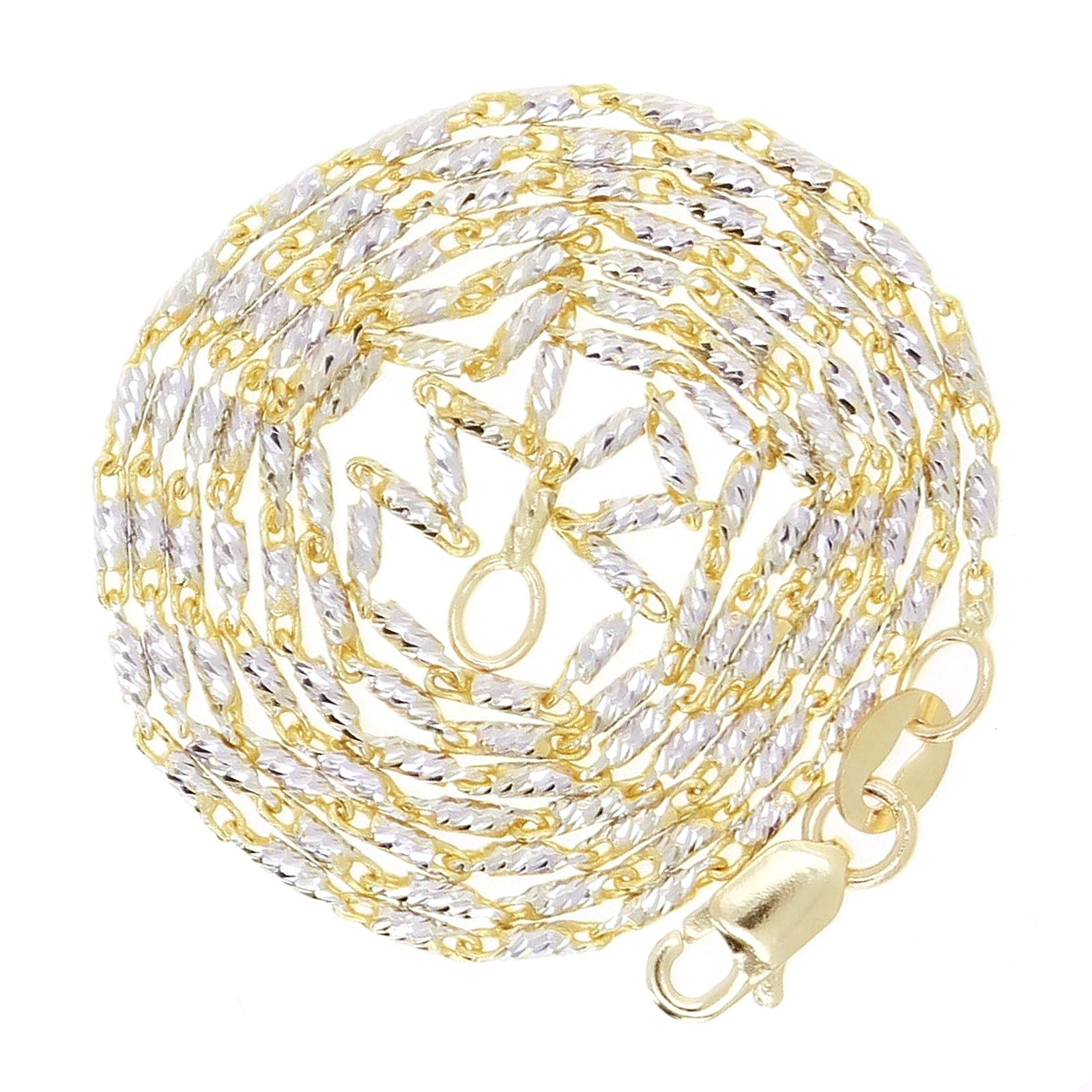 Italian 14k Two-Tone Solid Diamond Cut Raso Chain Necklace 16″ 3.2 grams 1mm