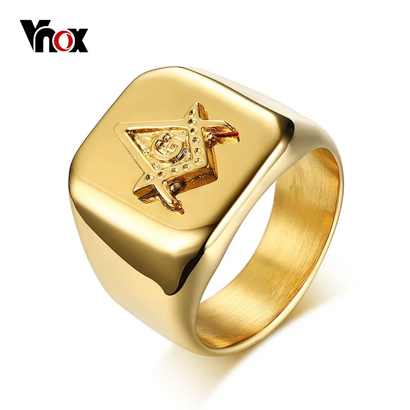 FreeMasonic Compass Square Free Mason Ring High Polished Stainless Steel Big Mal