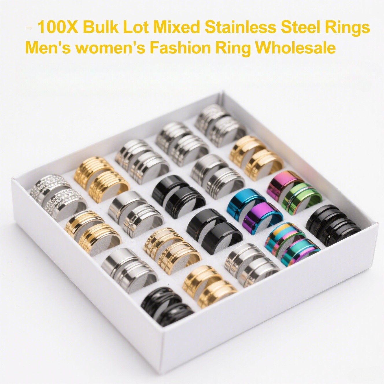 100X Bulk Lot Mixed Stainless Steel Rings Men’s women’s Fashion Ring Wholesale .