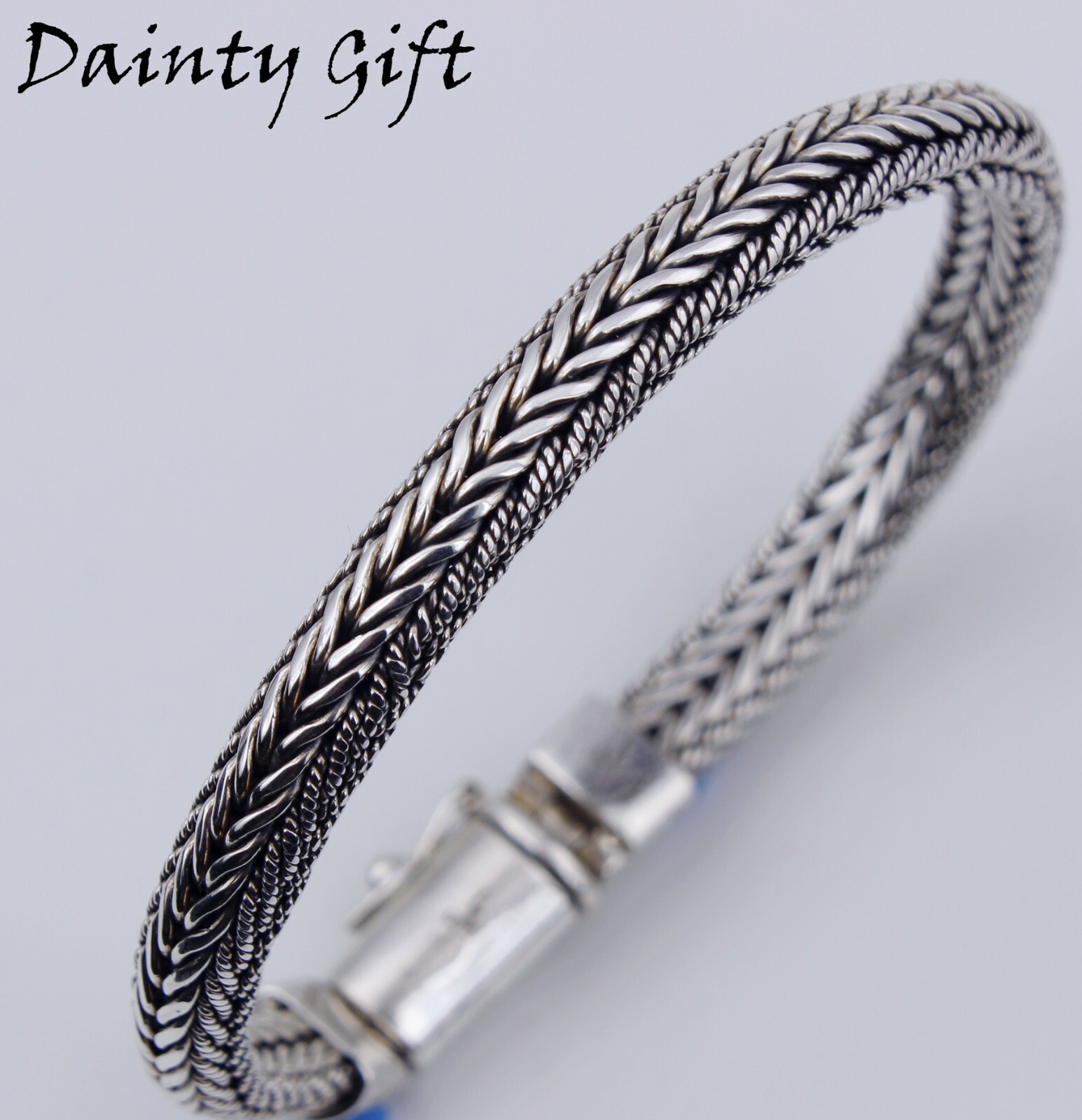 Women Men 925 Sterling Silver 7.6 mm Vintage Braided Chain Hand Bracelet 8.2″