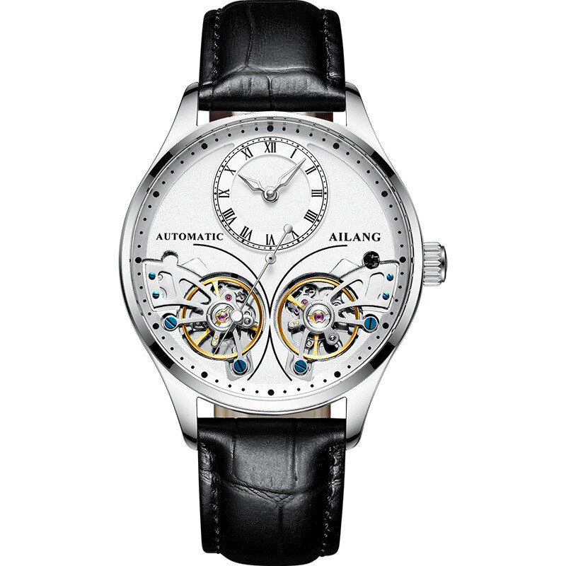 AILANG Men’s Watch Hollow Double Flywheel Automatic Mechanical Wristwatches