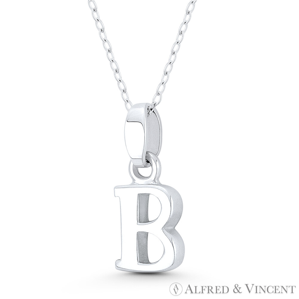 Initial Letter “B” 20x9mm (0.8×0.35in) Charm 3D Pendant in .925 Sterling Silver