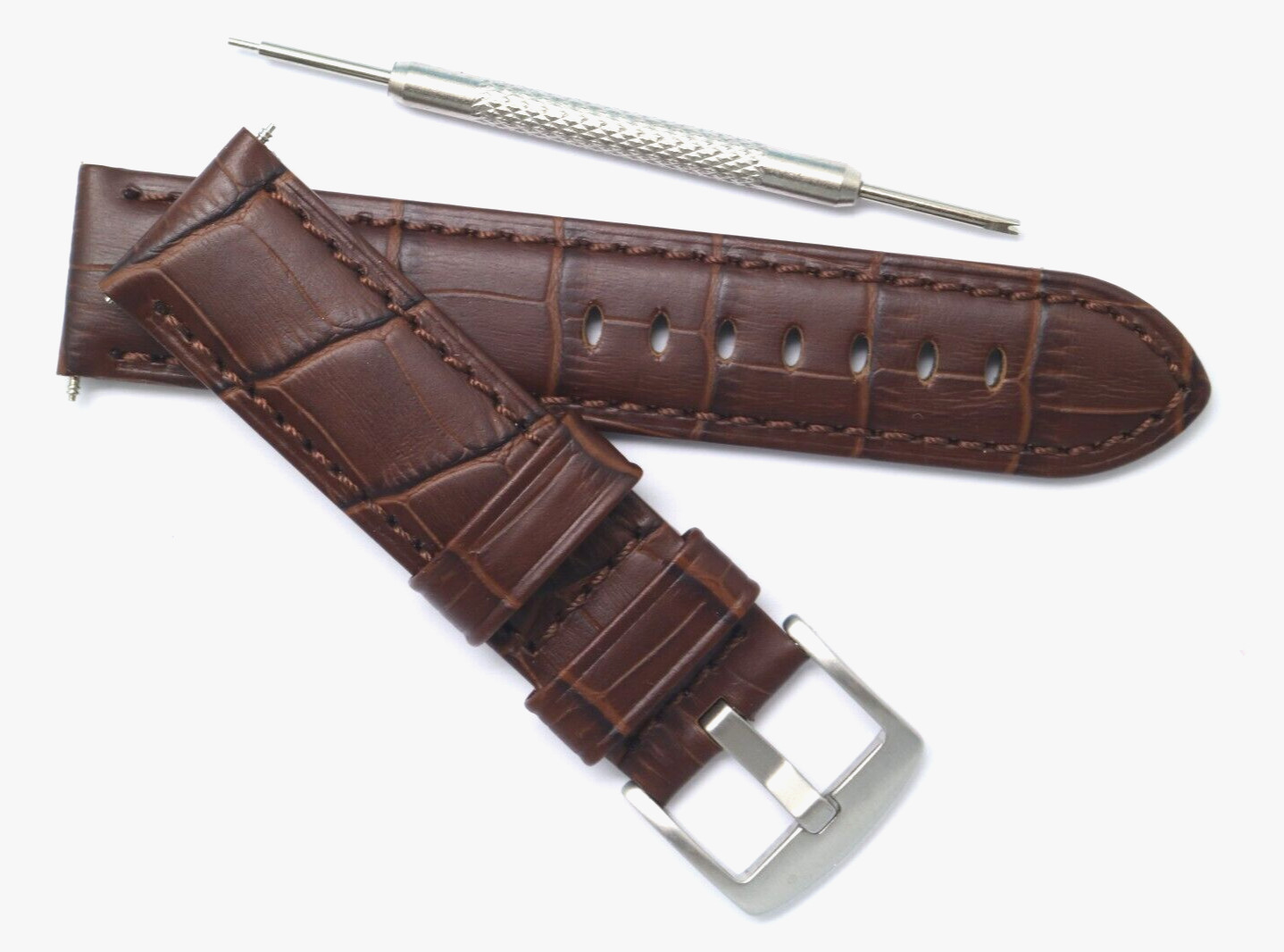 22mm Replacement BROWN Croco Embossed Leather Men Watch Band – Panerai & Others