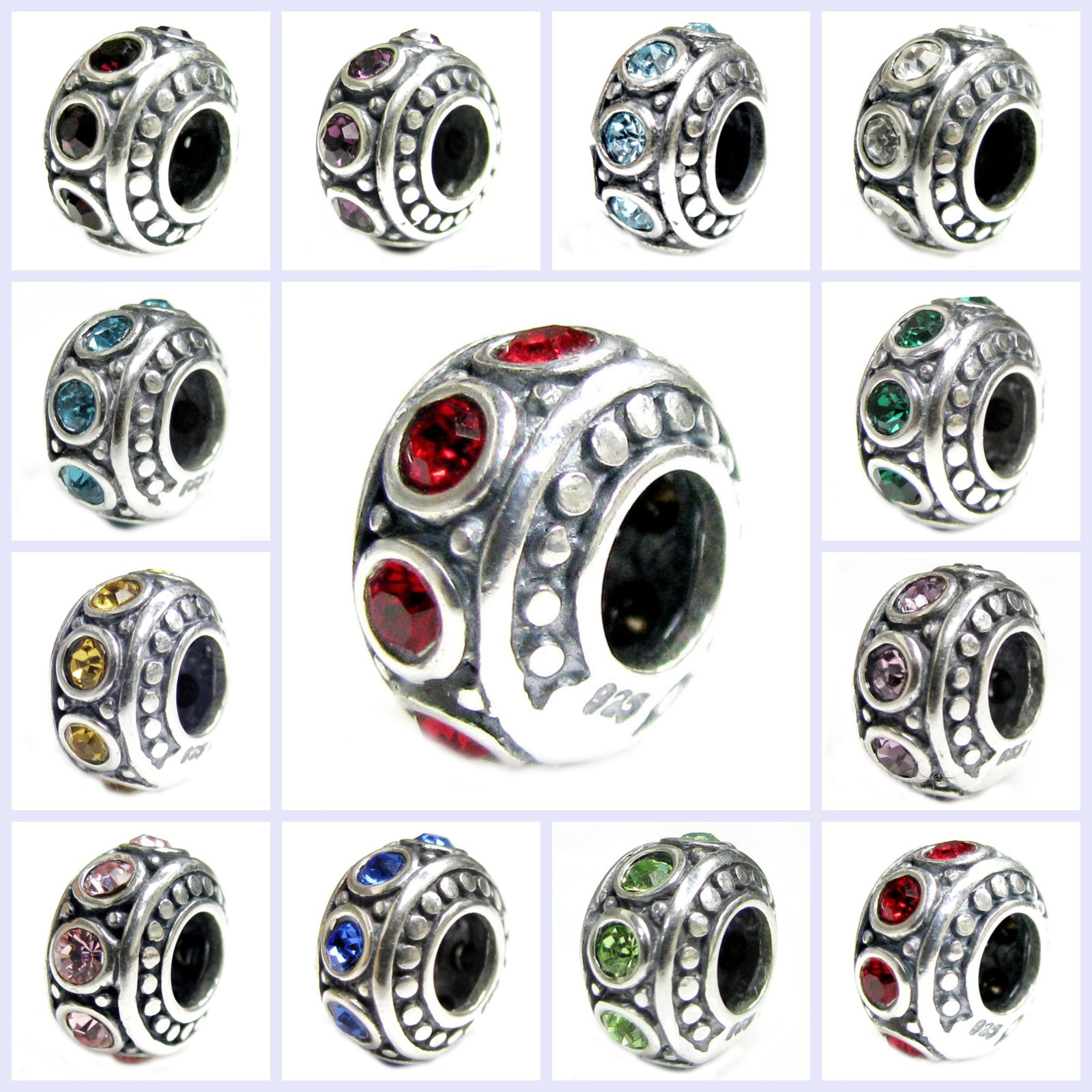 Sterling Silver Rondelle CZ Crystal Birthstone Bead for European Charm Bracelet