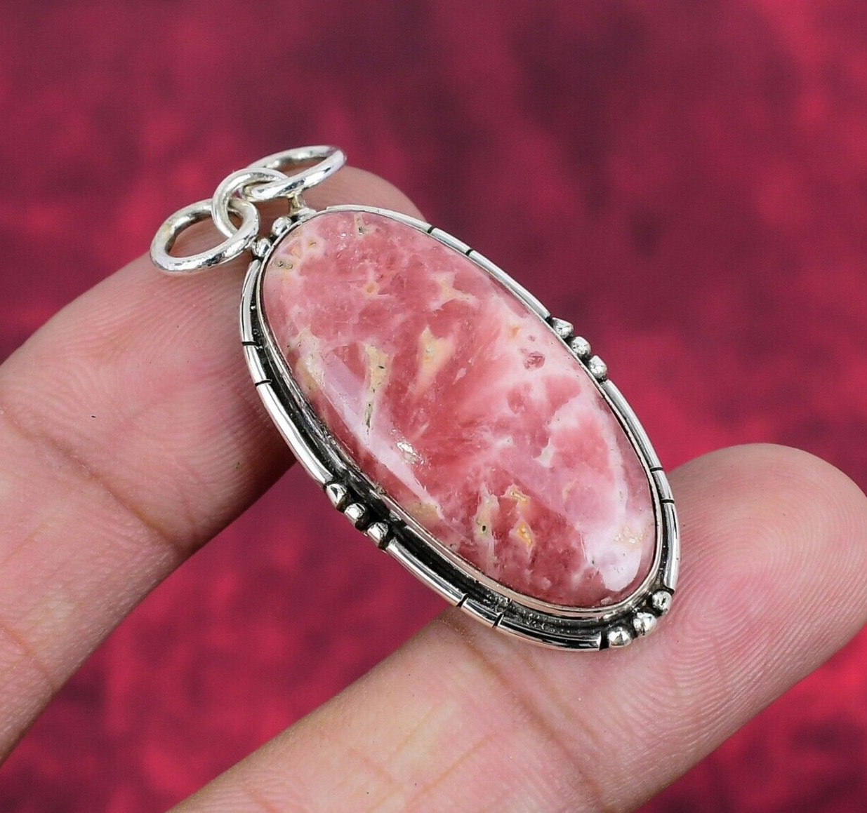 Wonderful Rhodochrosite Gemstone Handmade 925 Sterling Silver Pendant Jewelry