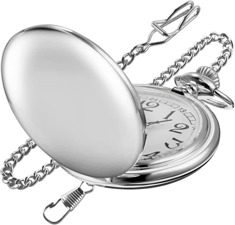 Smooth Cover Quartz Pocket Watch, Fashionable Roman Digital White Dial with Wais