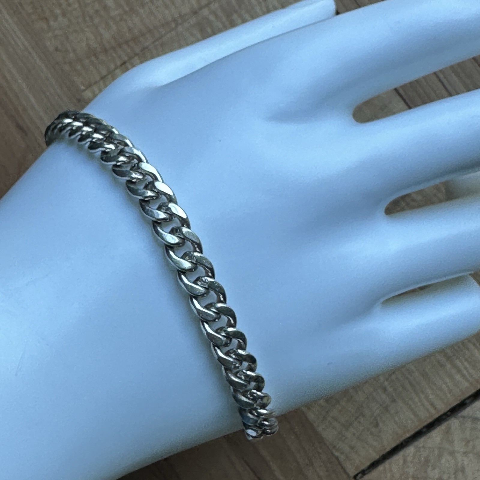 Vintage Cuban Link Chain Bracelet 8.25 Inch Lobster Signed ST 70 Sterling 18.3g