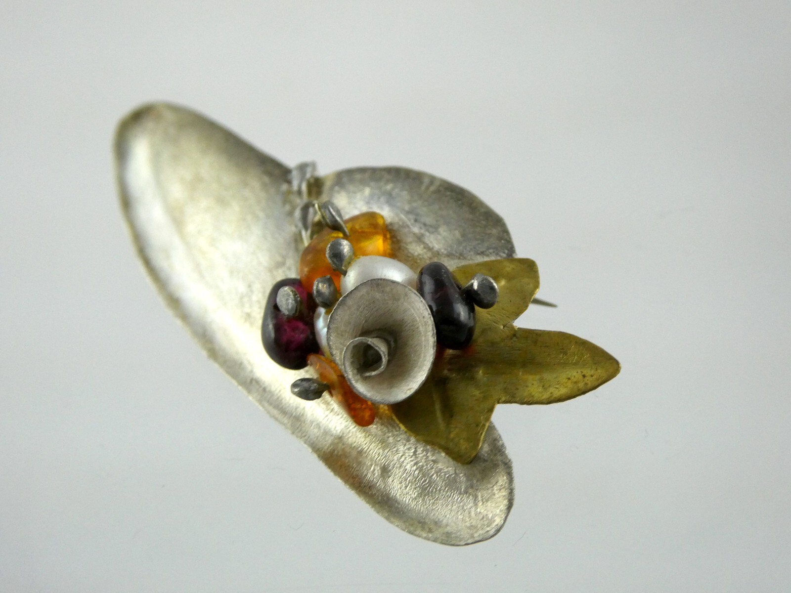 Vintage Handmade Sterling Silver Multi Gemstone Hat Pin or Brooch 925 6g 2 Inch
