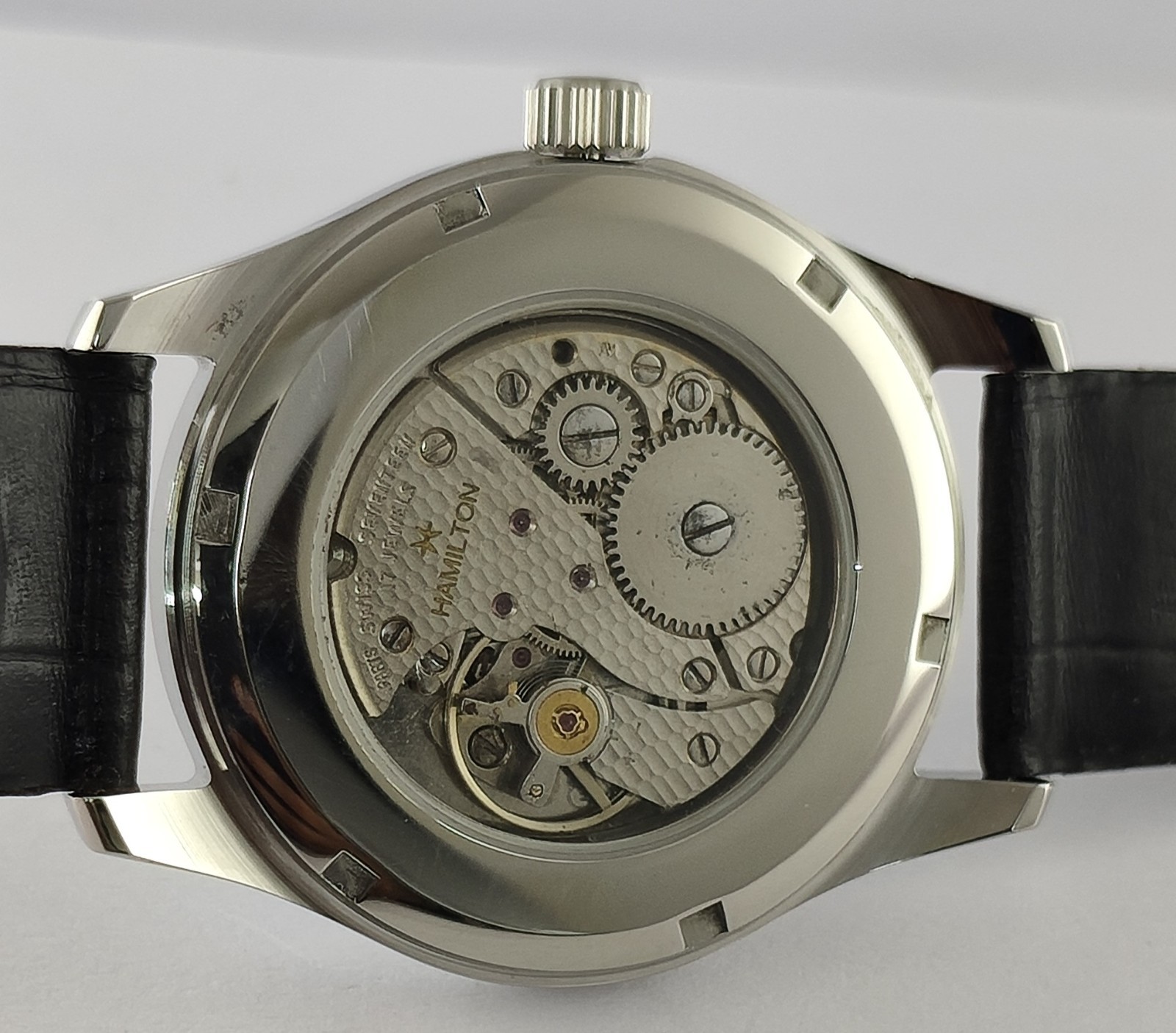 Vintage Refurbished Hamilton Hand-Winding Light Blue Dial 17 Jew Men Wristwatch