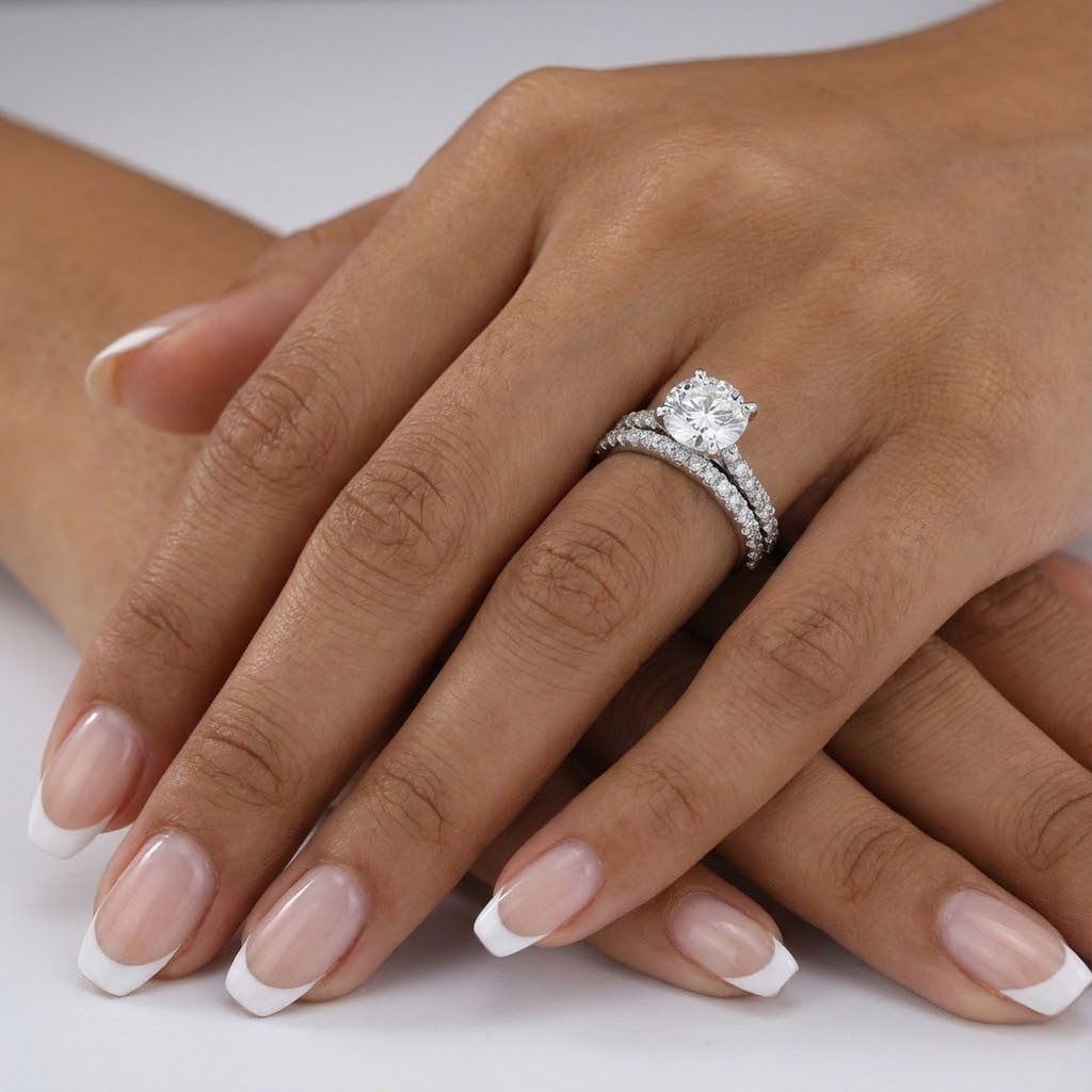 Engagement Ring Set Platinum Petite Round 2.56 Carat Lab-Grown Diamond G VS2