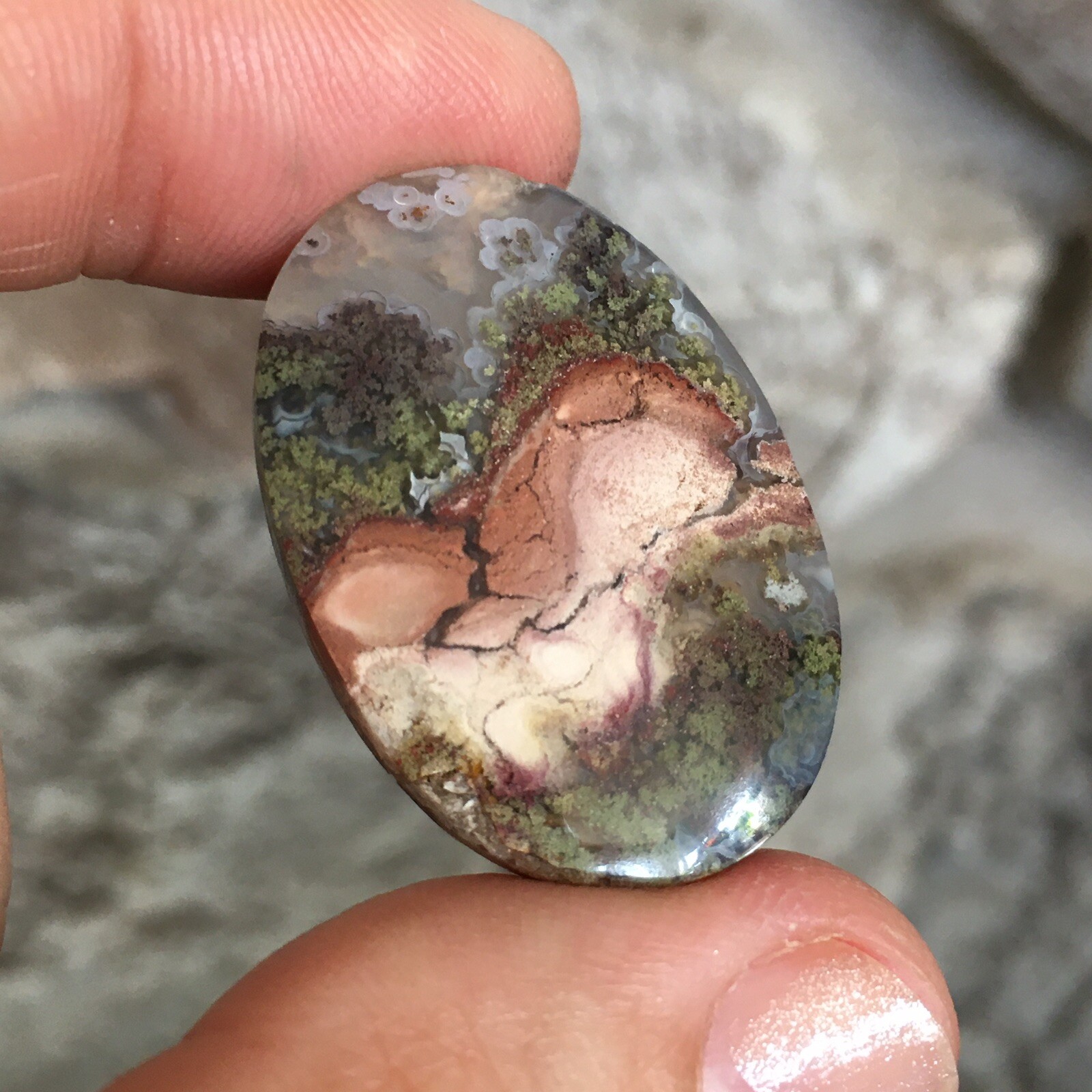33.3×22.5×5.7mm Fine Garden Moss Agate Oval Cabochon Loose Picture Stone