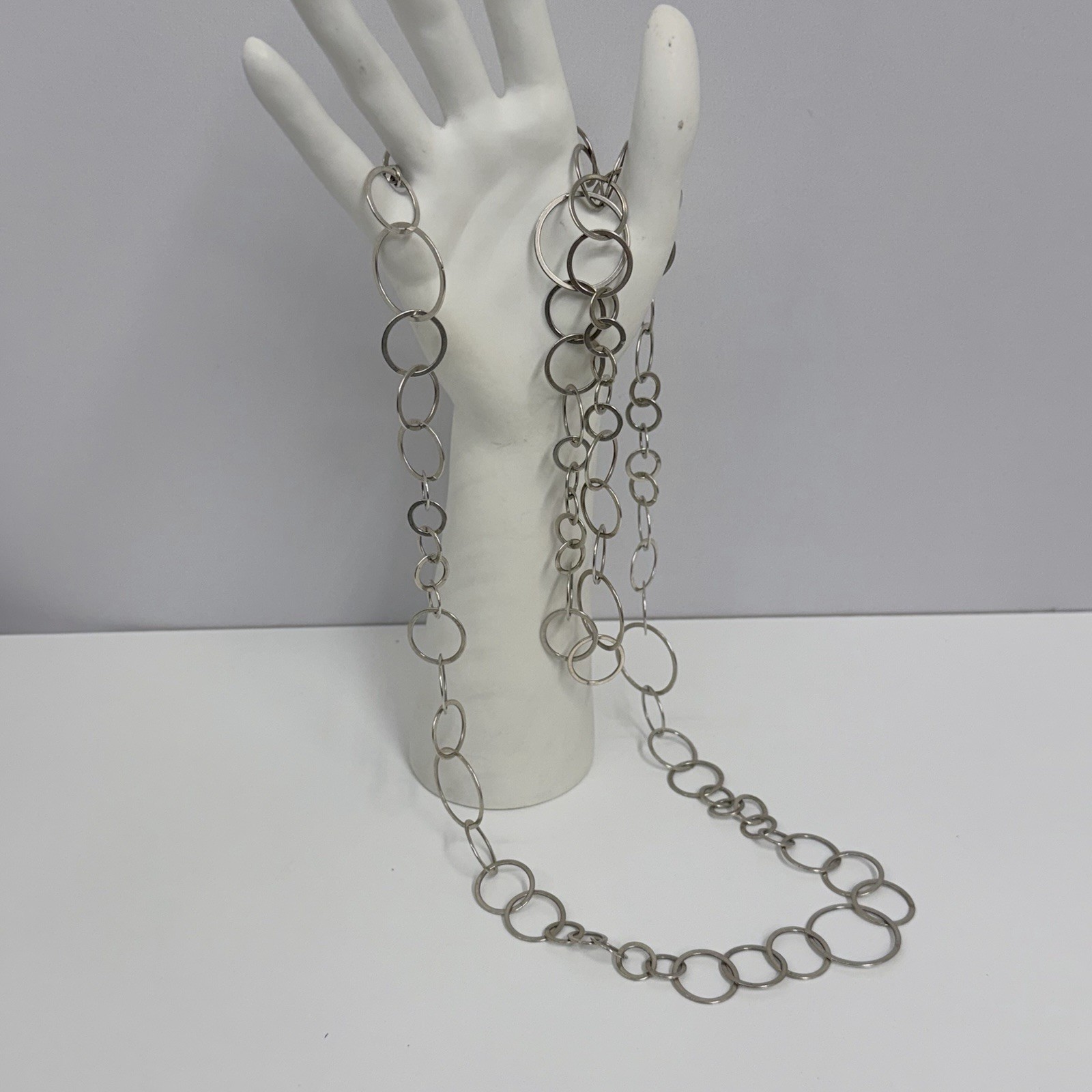 Sterling Circle Round Chain Links Necklace Hallmarked 45 Grams 42 1/2″ Long