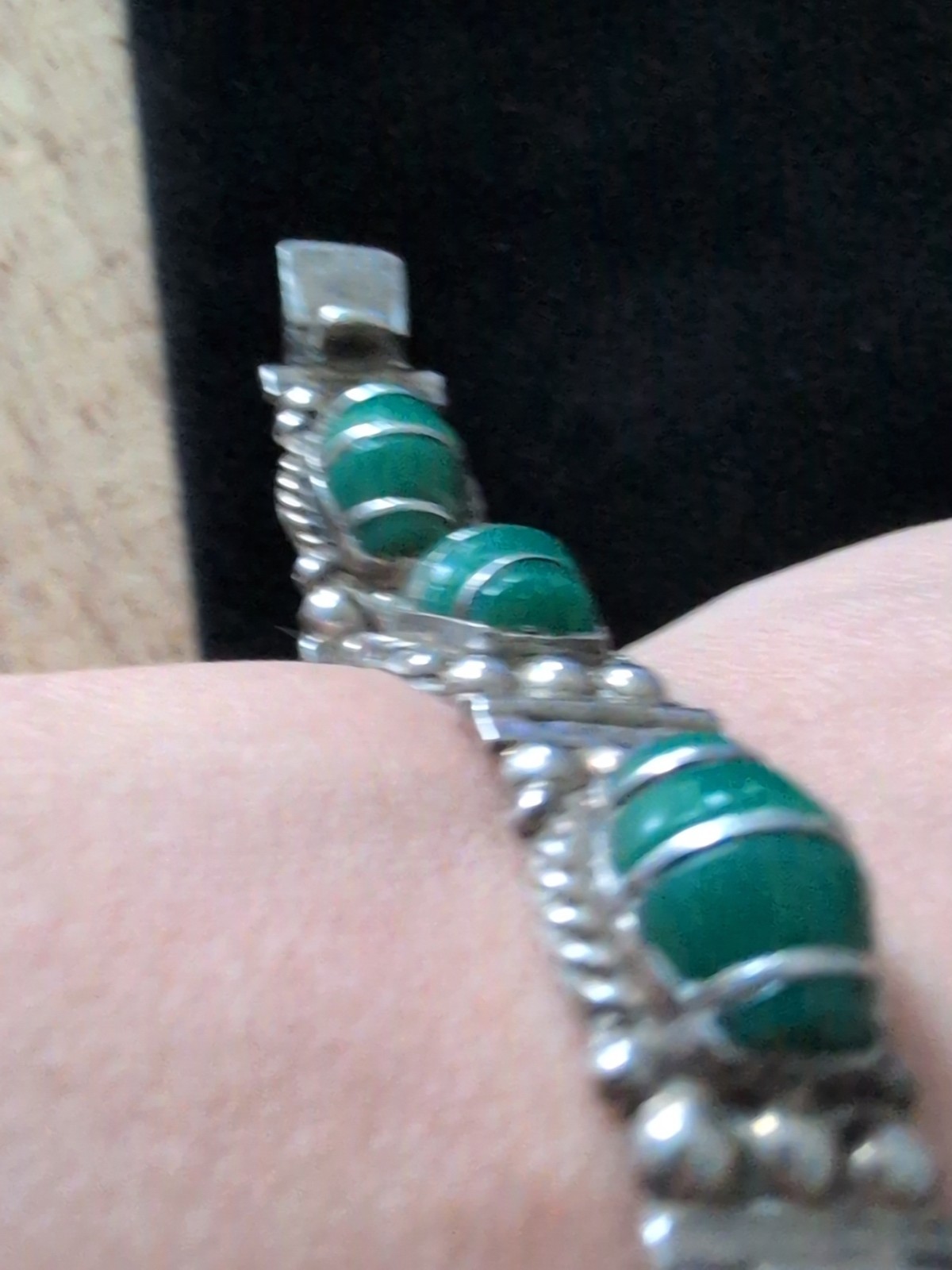 HEAVY 30G Vintage Sterling 925 Handcrafted Deep Green Onyx
