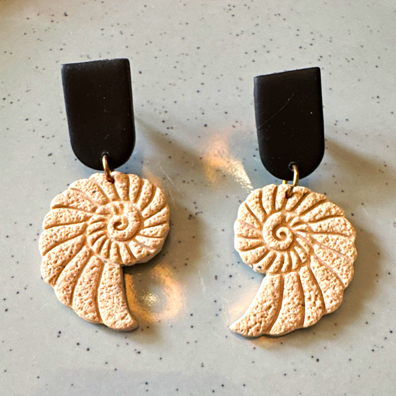 Black & Beige Seashell Polymer Clay Dangle/Drop Earrings Butterfly, No Stone