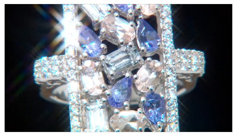 JTV Sterling Silver Ring Tanzanite Morganite Aquamarine Multi Gem Mosaic 925 8