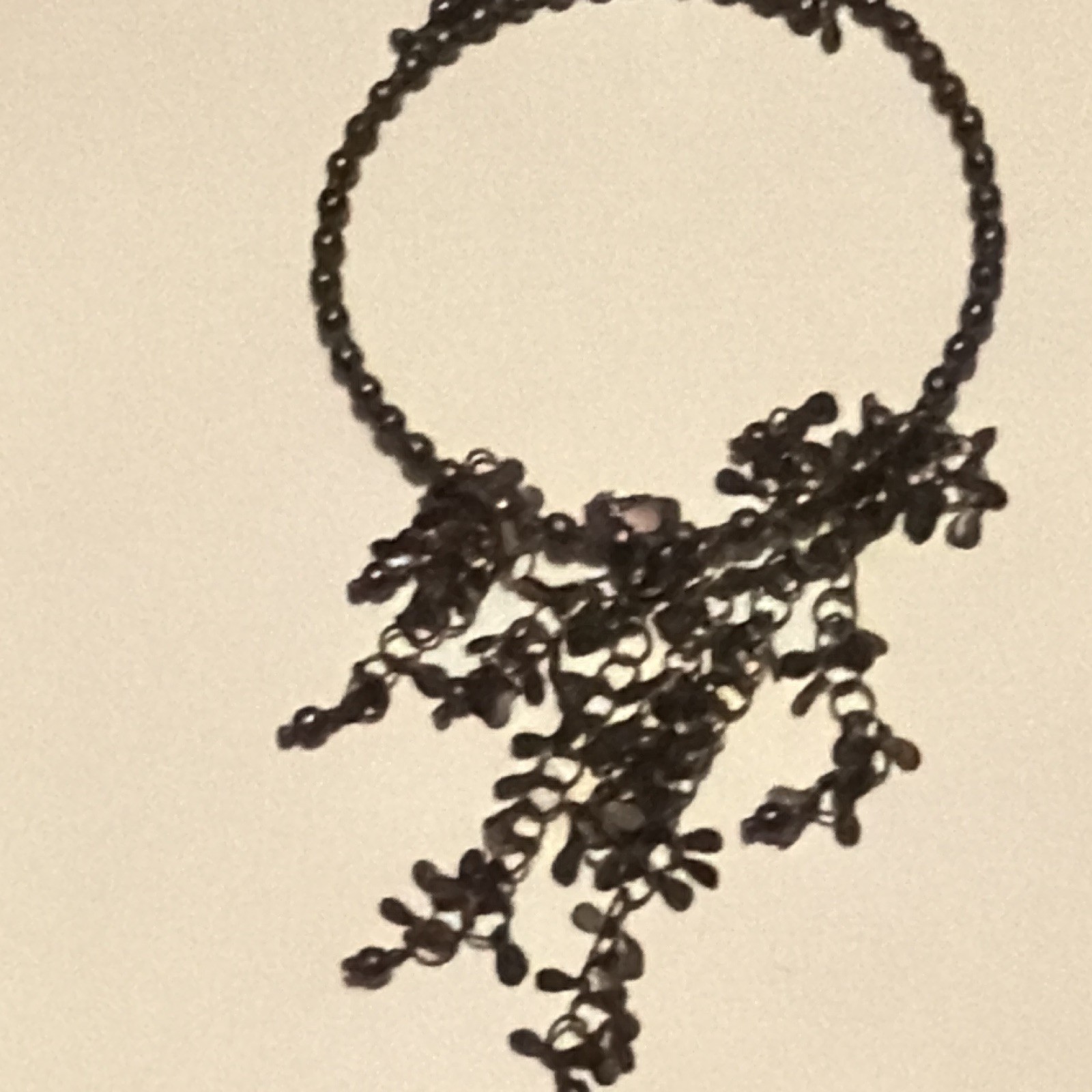 Black Beaded Bib Fringe Necklace, Dangling Cluster Design, Ball/Bead Chain