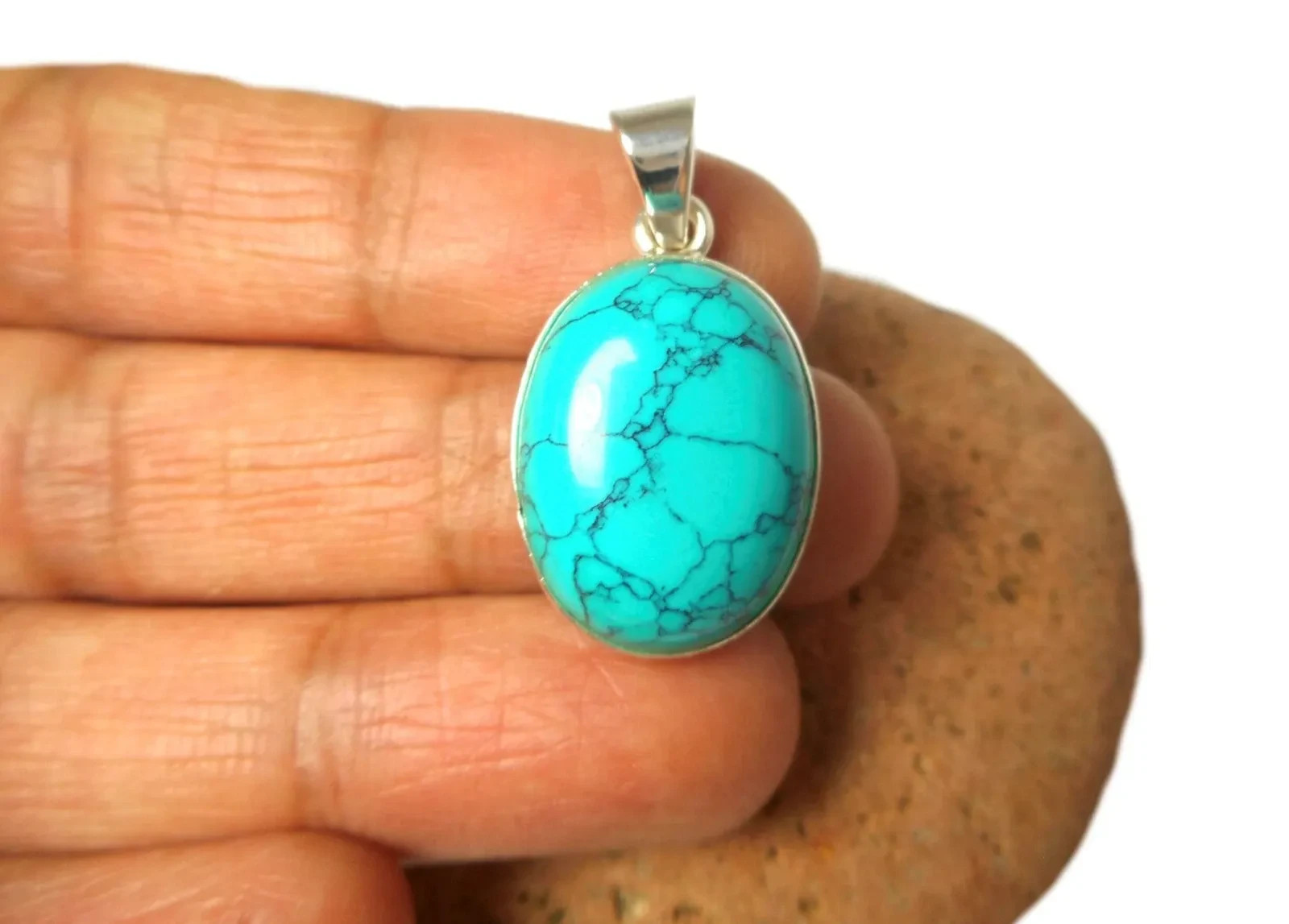 Turquoise Pendant 925 Sterling Silver Handmade Silver Neckless Designer Pendent
