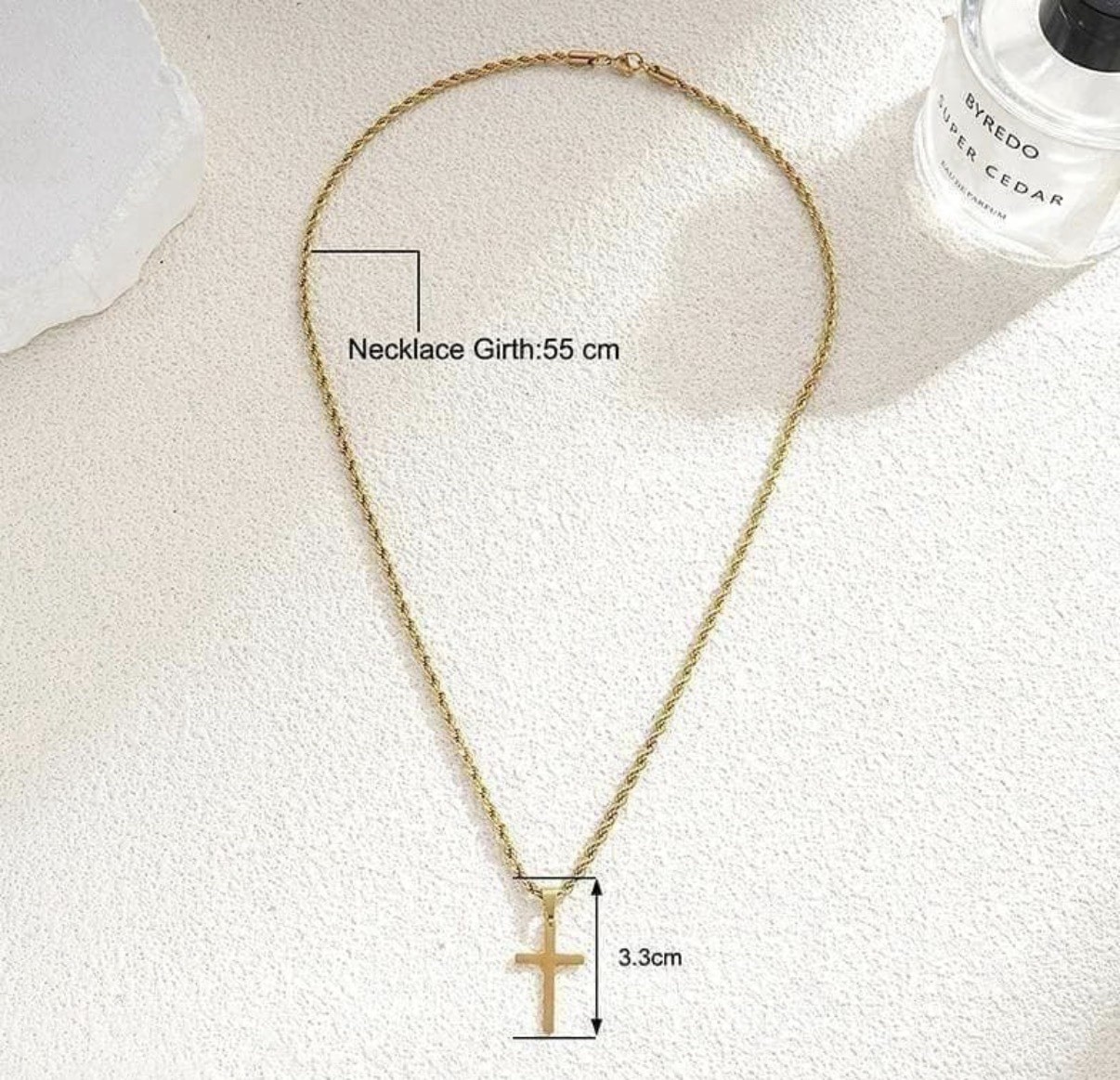 Men’s Gold Cross Necklace Stainless Steel Rope Chain 22.4” Pendant Jewelry