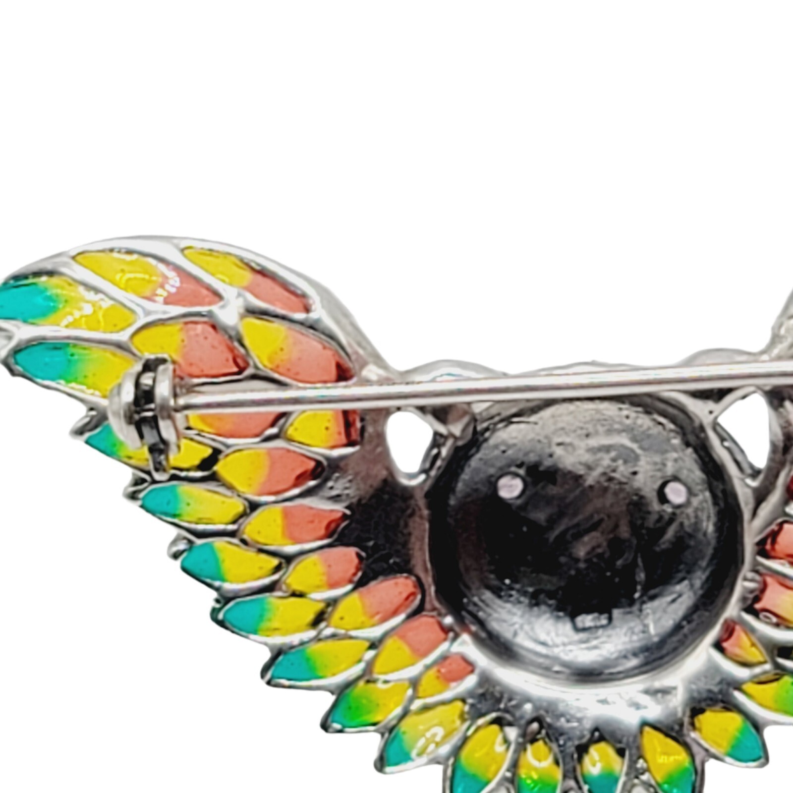 Handmade 925 Sterling Silver Plique Enamel Ruby Marcasite Brooch Owl in Flight