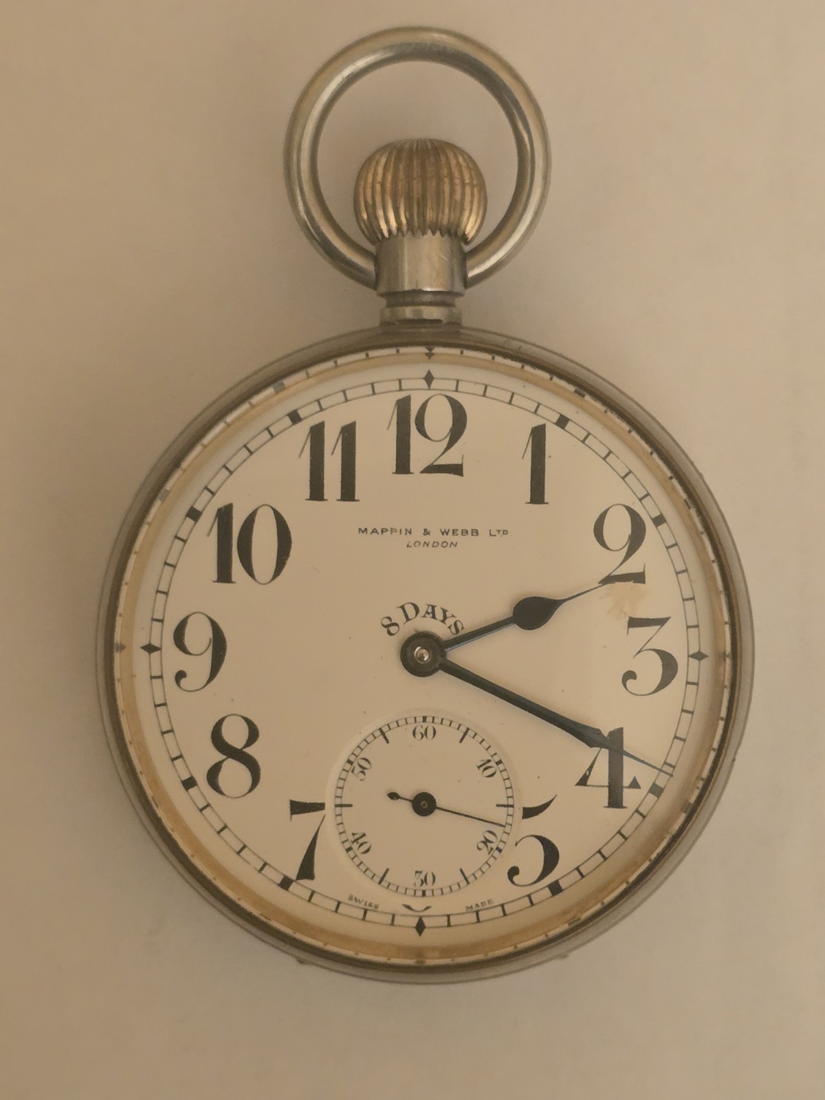 Rare Vintage mappin webb London 8 Days Pocket watch Large 60 MM