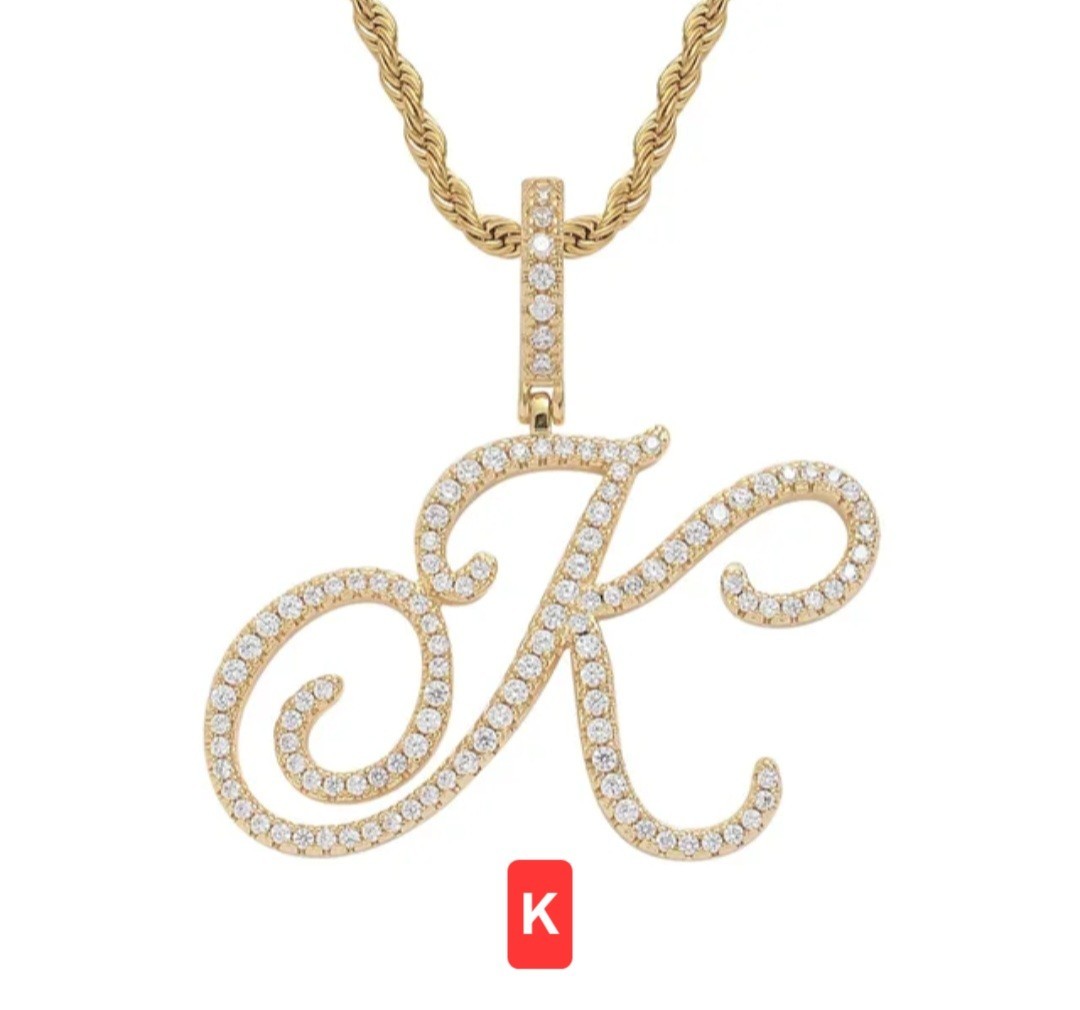 Rhinestone Script Initial Pendants GOLDTONE Sizes in Description (S12)