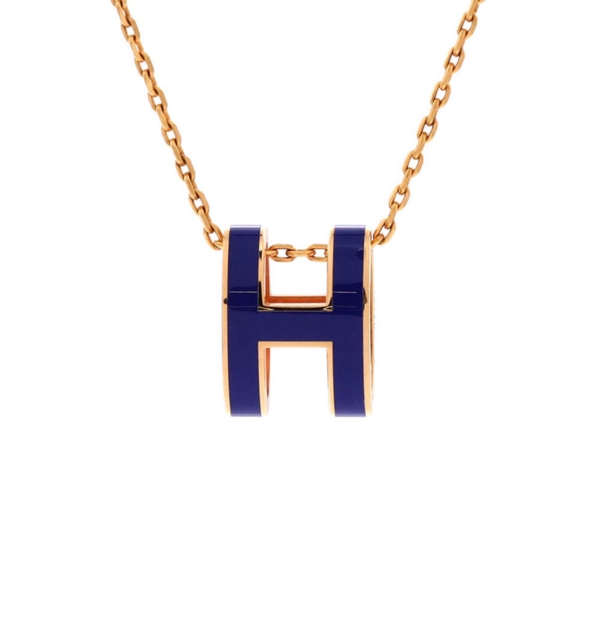 Hermes Mini Pop H Necklace Dark Blue with Gold Hardware