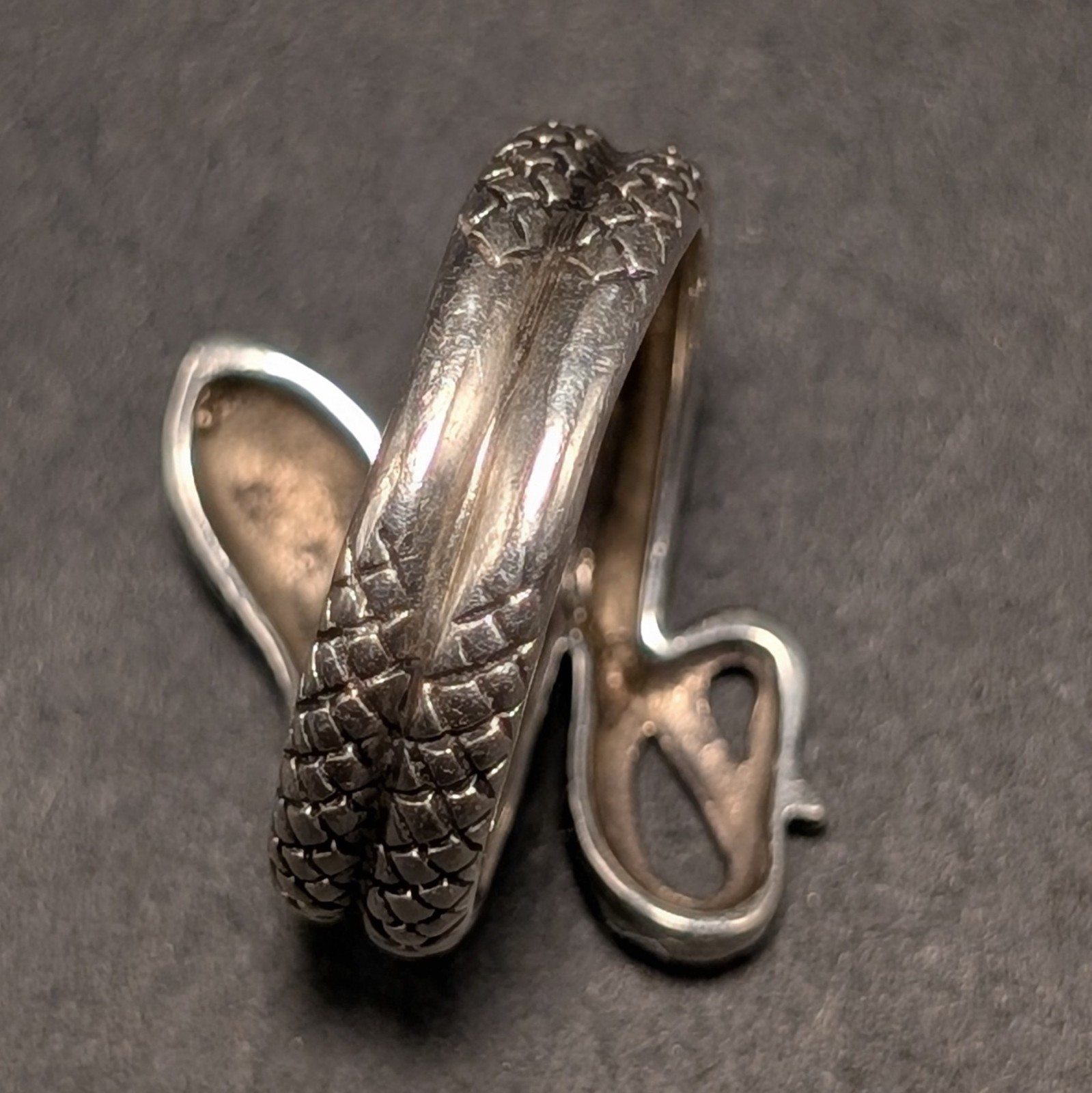 Sterling 925 Coiled Snake Ring Sz 6.75 Goth Wrapped Serpent Textured Design