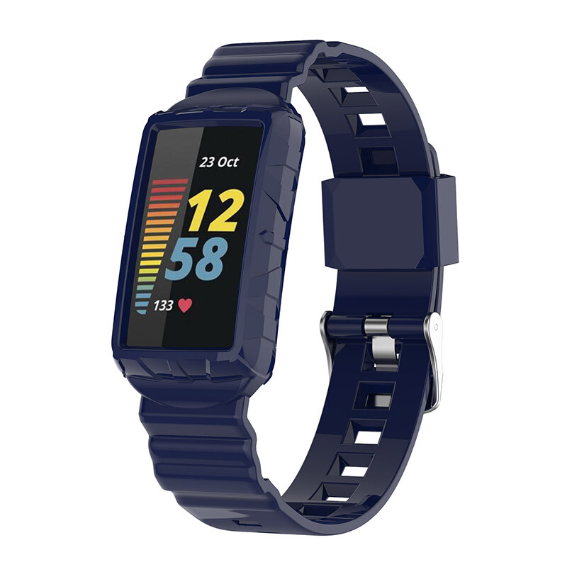 For Fitbit Charge 5 6 4 3 Replacement Rugged Armor Silicone Band w/ Bumper Case