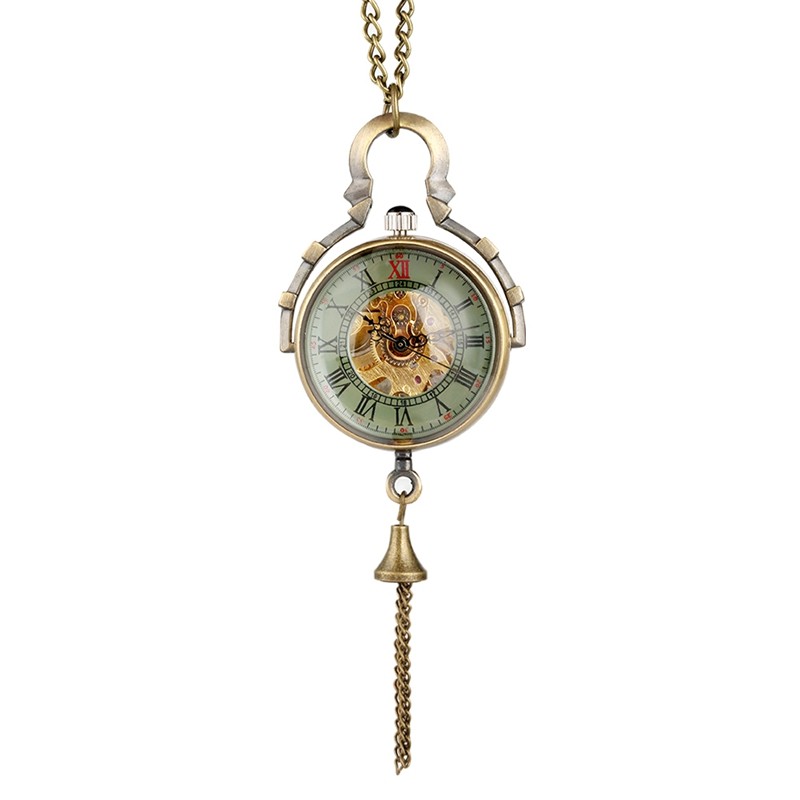 Transparent Glass Ball Pocket Watch See-Through Mechanical Hand-Wind with Chain