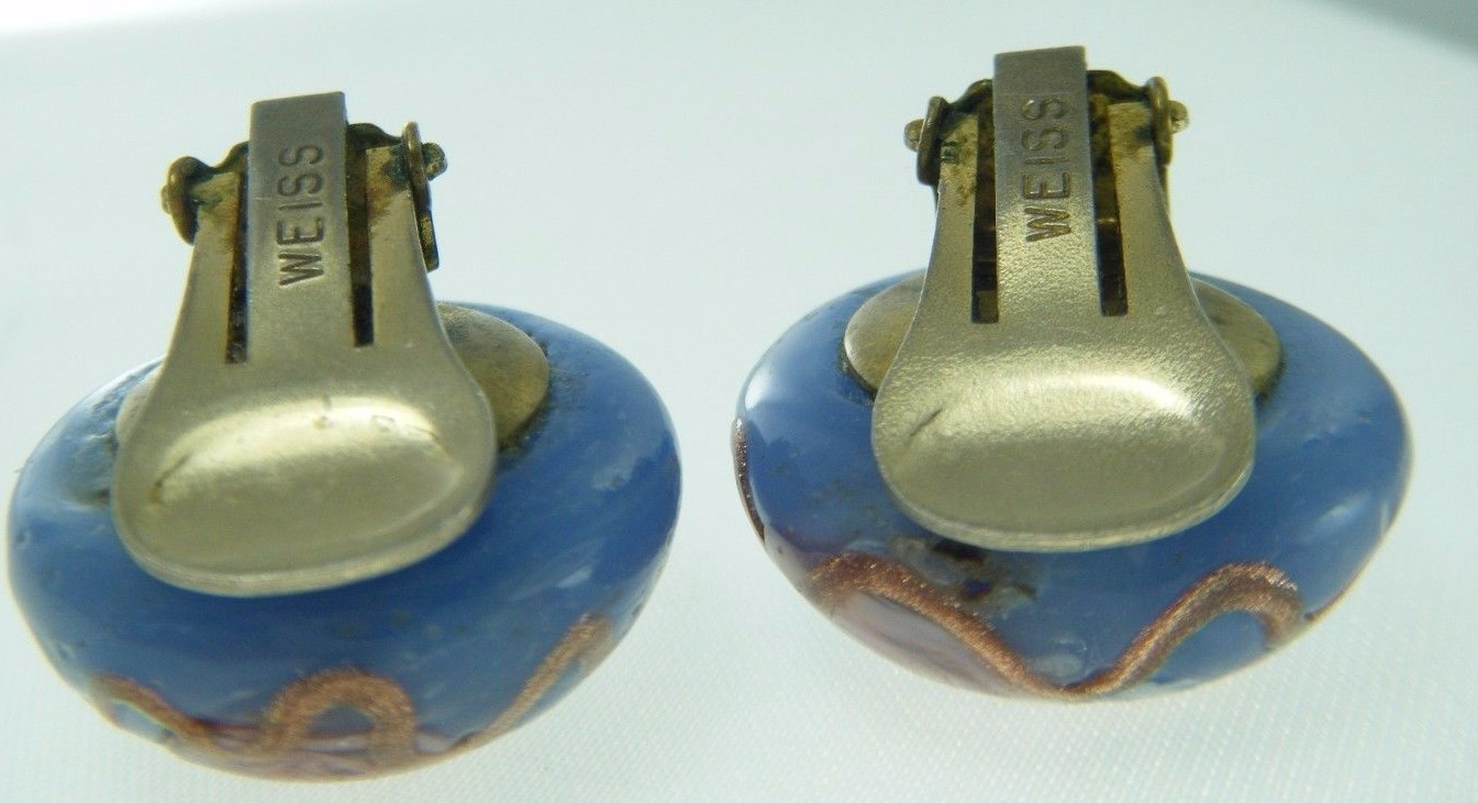 VTG WEISS PERIWINKLE BLUE ITALIAN VENETIAN GLASS EARRINGS CLIPS WEDDING CAKE