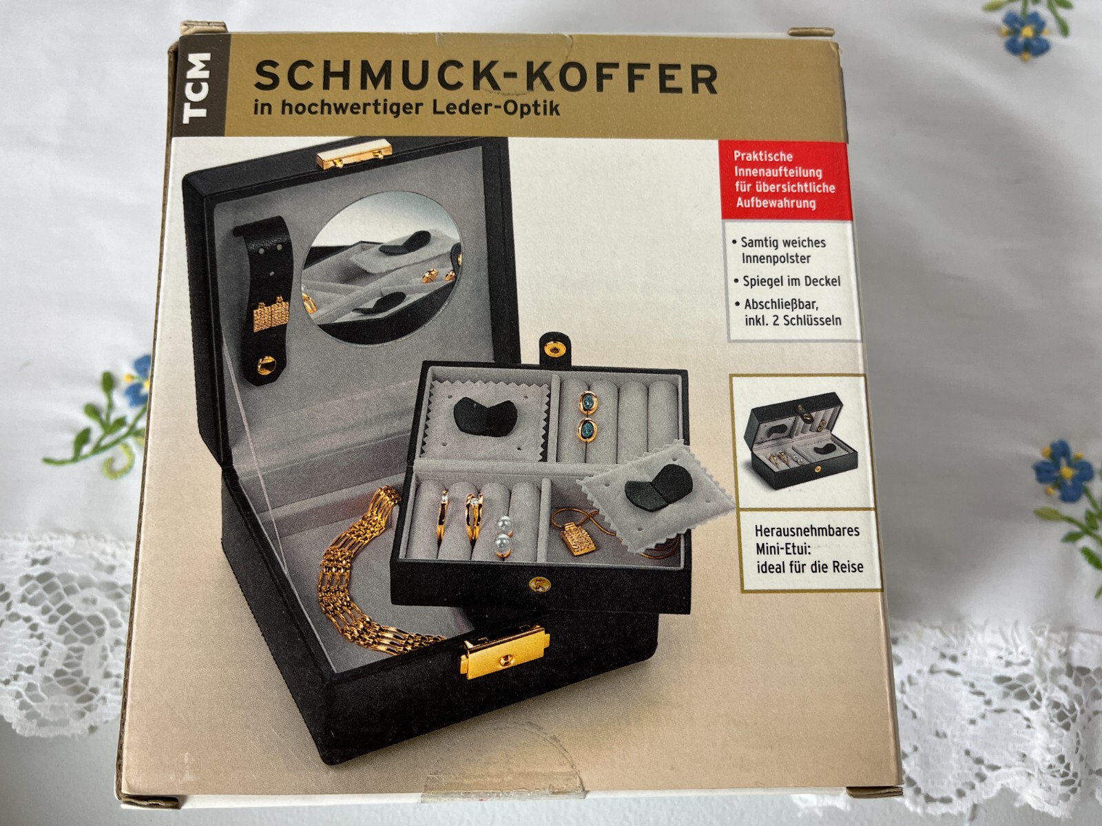 TCM Schmuck-Koffer German Jewelry Box Faux Leather PLUS Travel Box Soft Lined