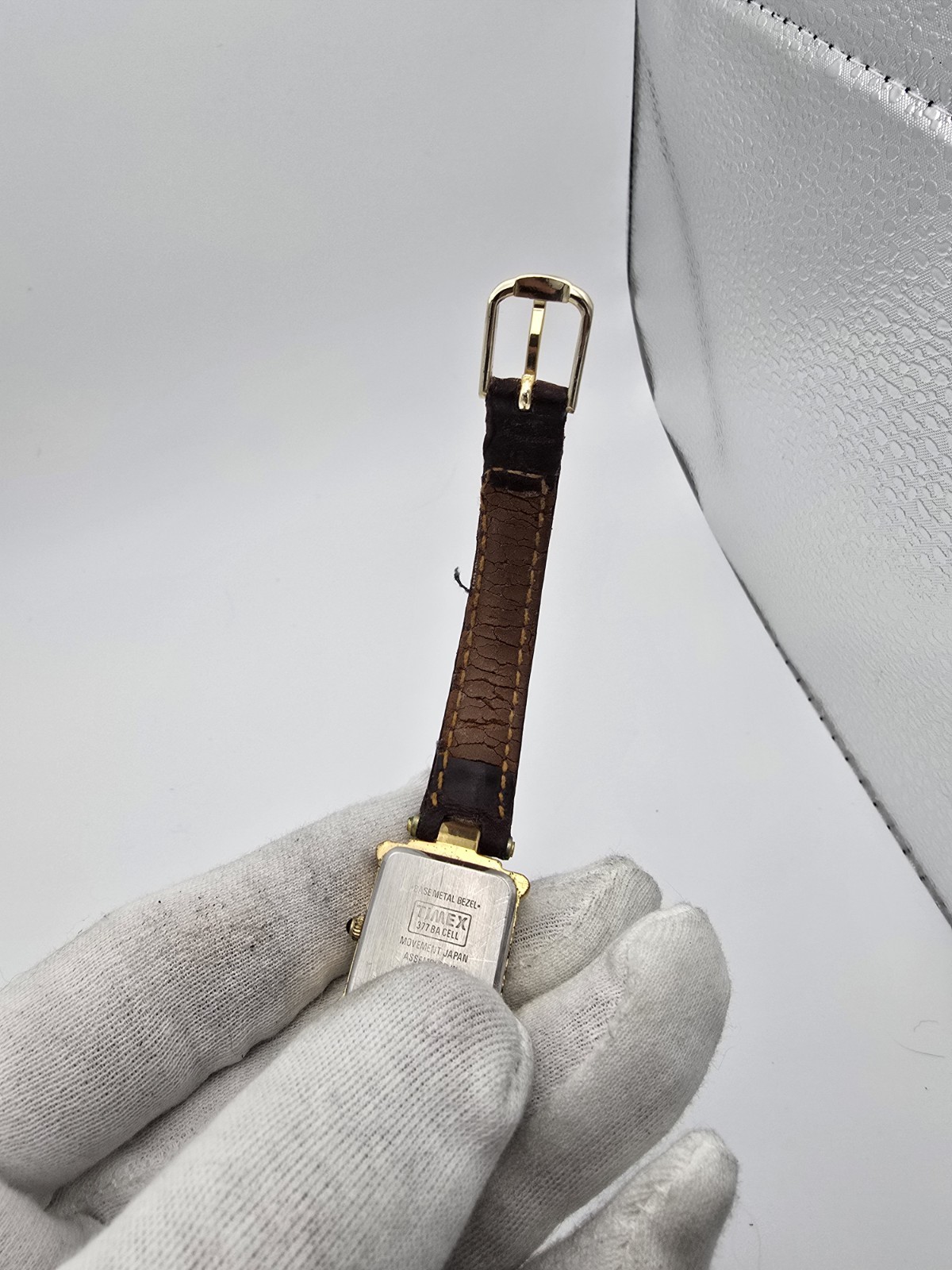 Timex Women’s Quartz Analog Square Gold Tone White Roman Dial Brown Leather