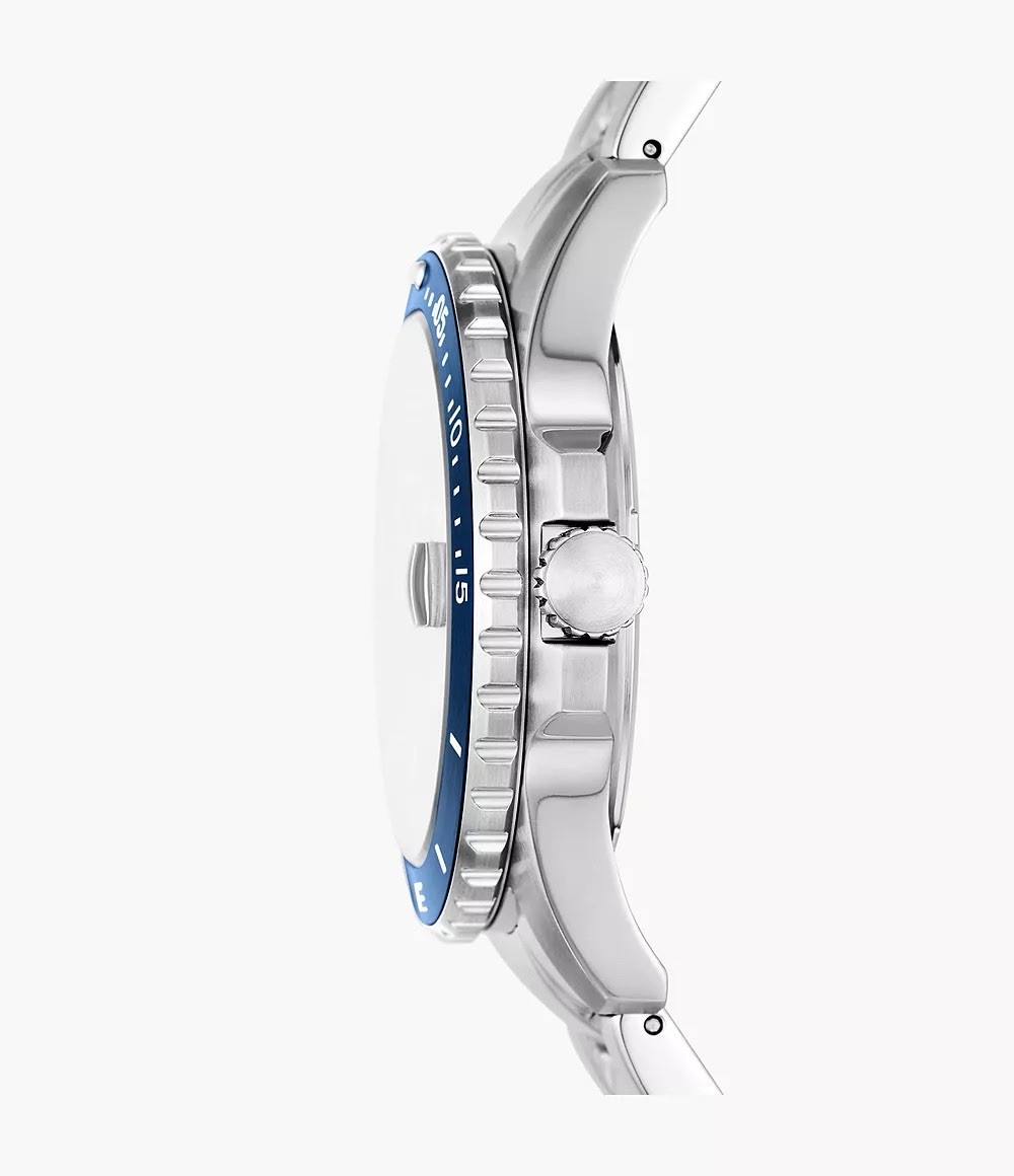 Fossil Blue Dive, Silver Stainless Steel Quartz Watch, Miyota 2115 Date, NIB