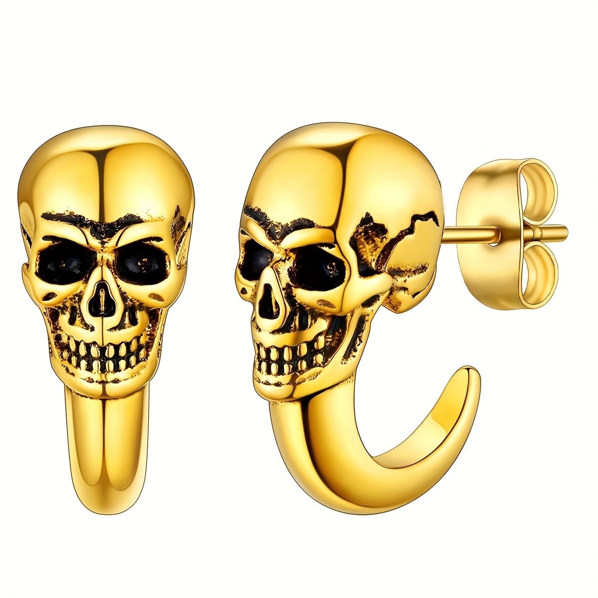 Lion Dance Punk Skull Stud Earrings Eco-Friendly Copper Silver Gold Black