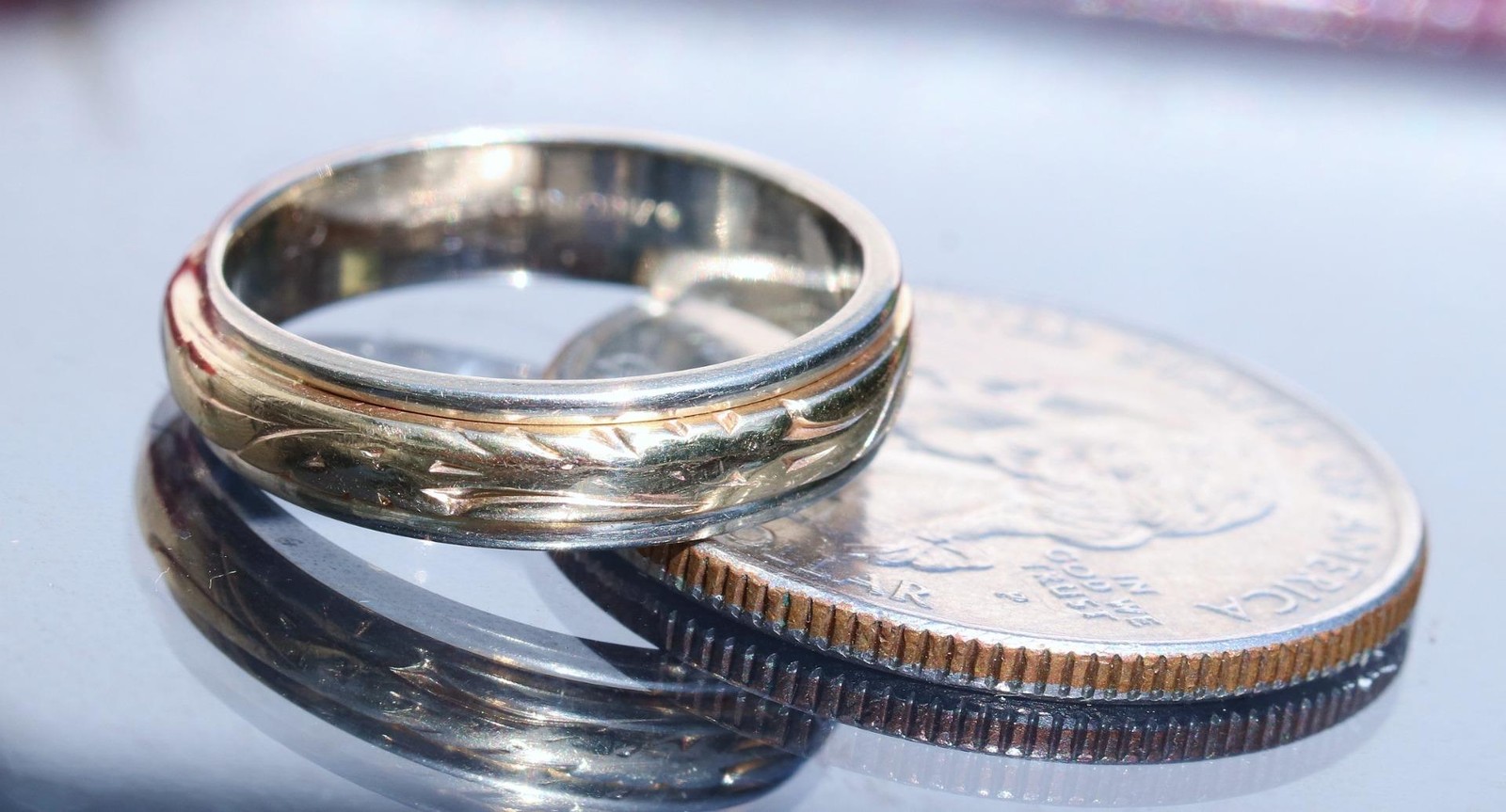 14k gold multi tone wedding band ring sz 6 handmade antique 4.85g Artcarved N304