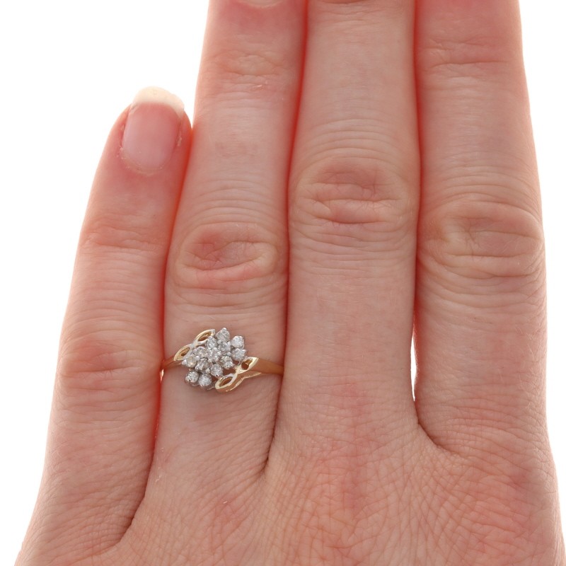 Yellow Gold Diamond Cluster Bypass Ring – 10k Round Brilliant .33ctw Floral
