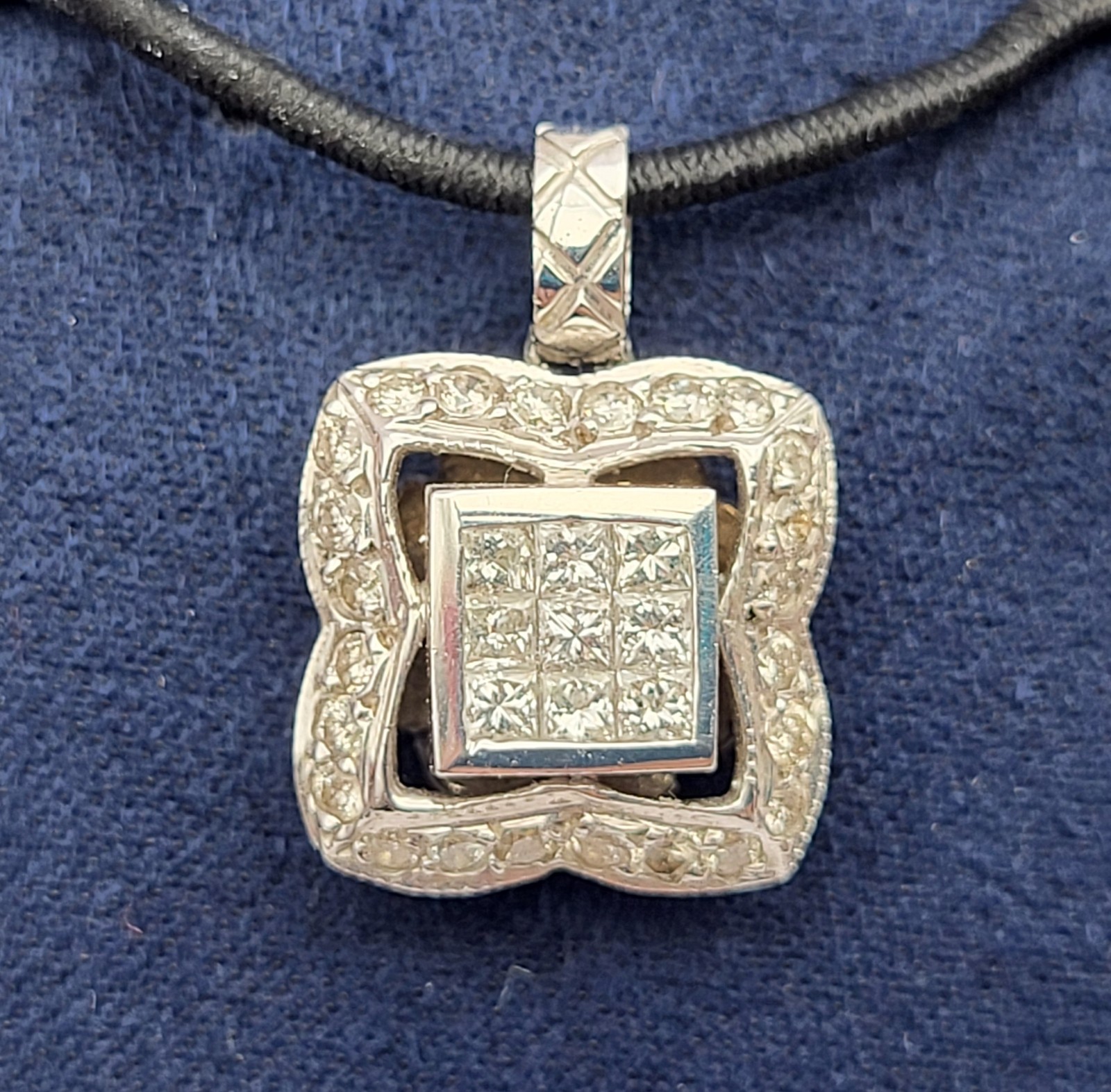 Heavy! 18K White Gold Square Princess Cut Diamond Pendant Charm Signed H.O.B.