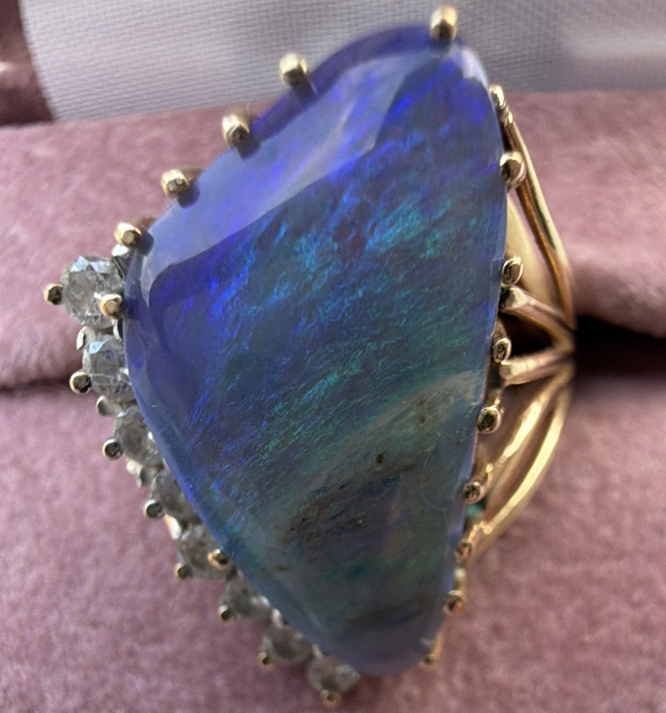 Striking Statement Ring featuring Australian boulder opal accented by diamonds