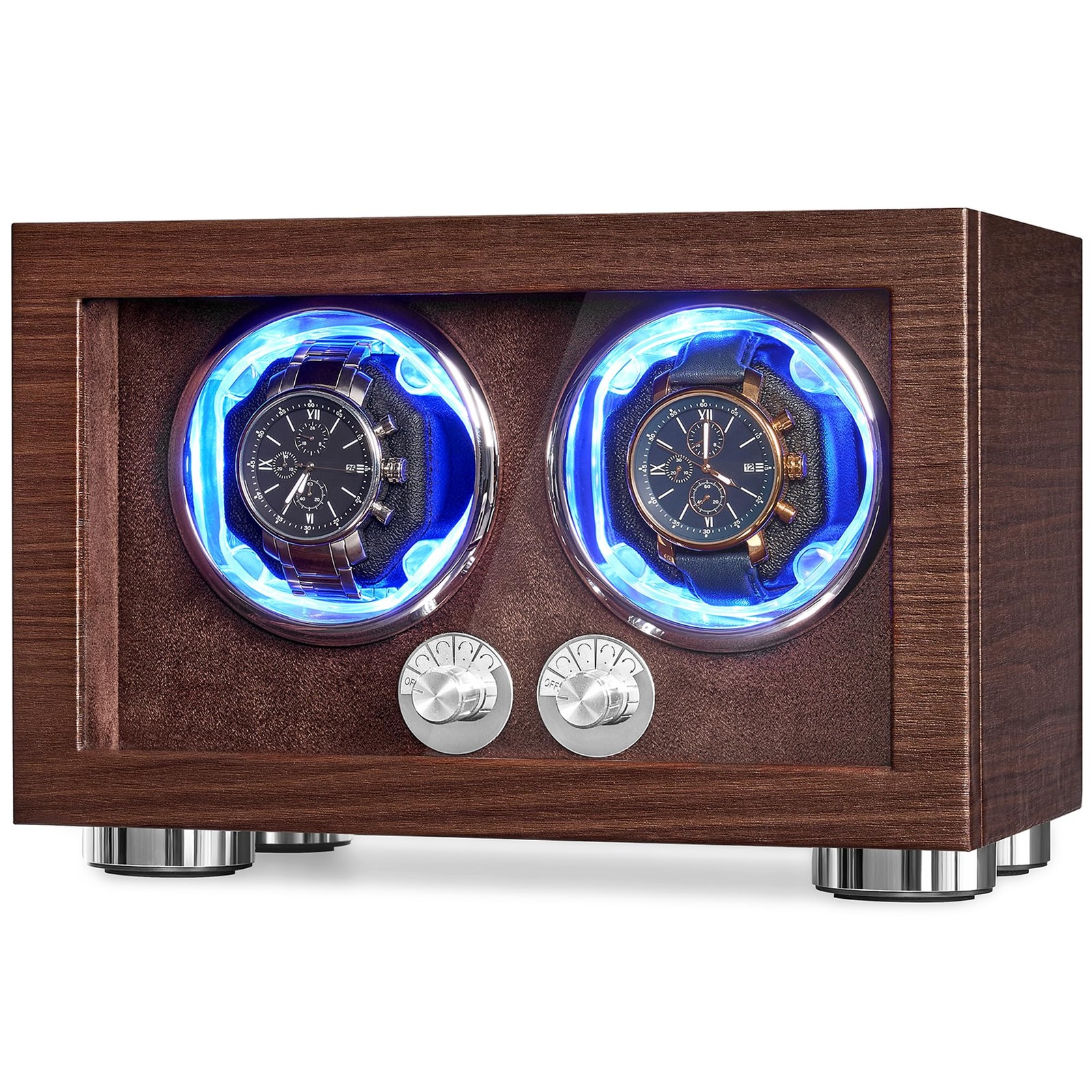 ANWBROAD Double Watch Winder, Automatic 6.49 x 10 x 6.77 inches, Walnut