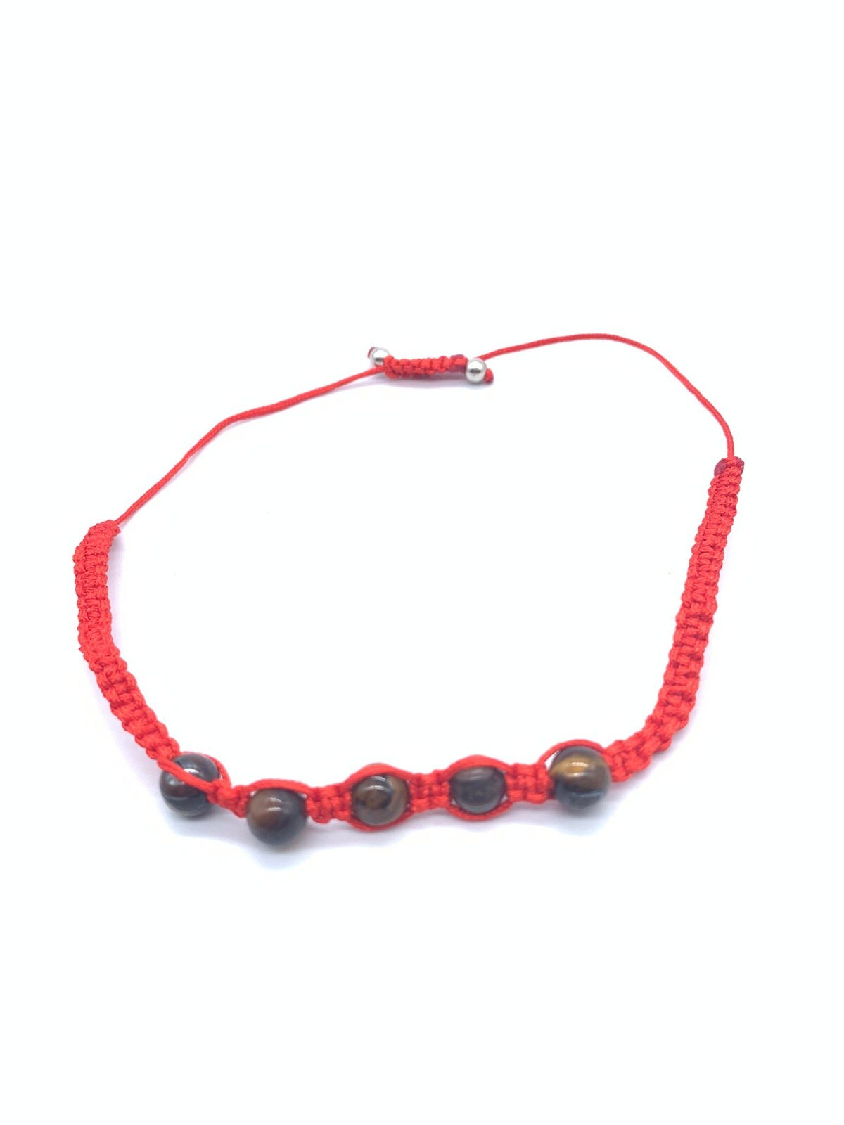 Bracelet Macrame Red Cord Knot Tiger Eye Beads Adjustable 6in-10in Fashion