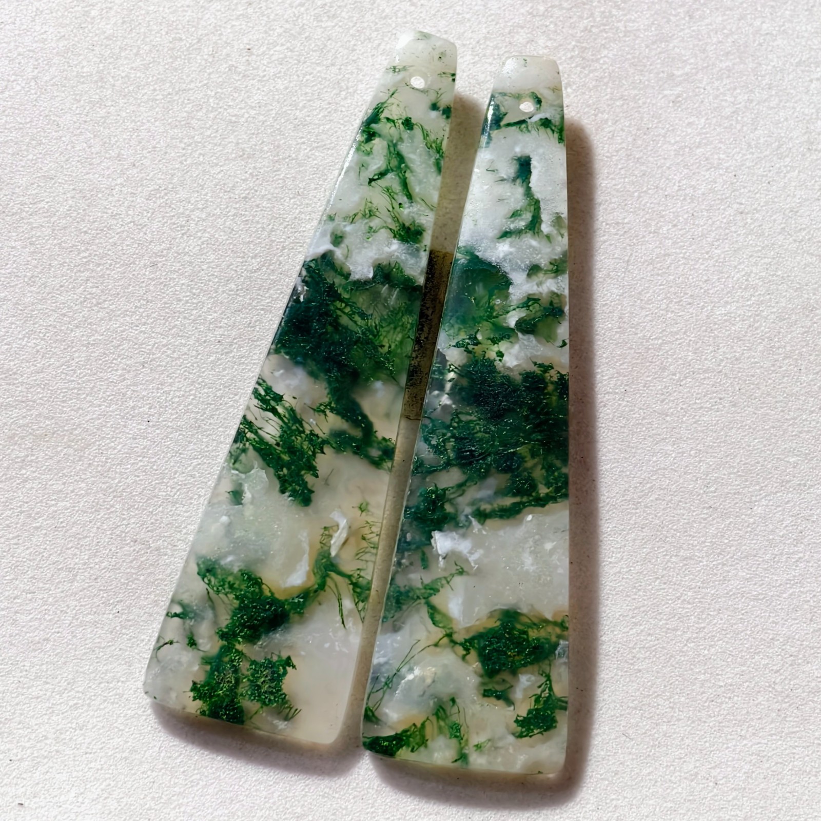 39 Cts Natural Moss Agate Drilled Match Pair Cabochon Gemstone 50.3 X 14.2 MM